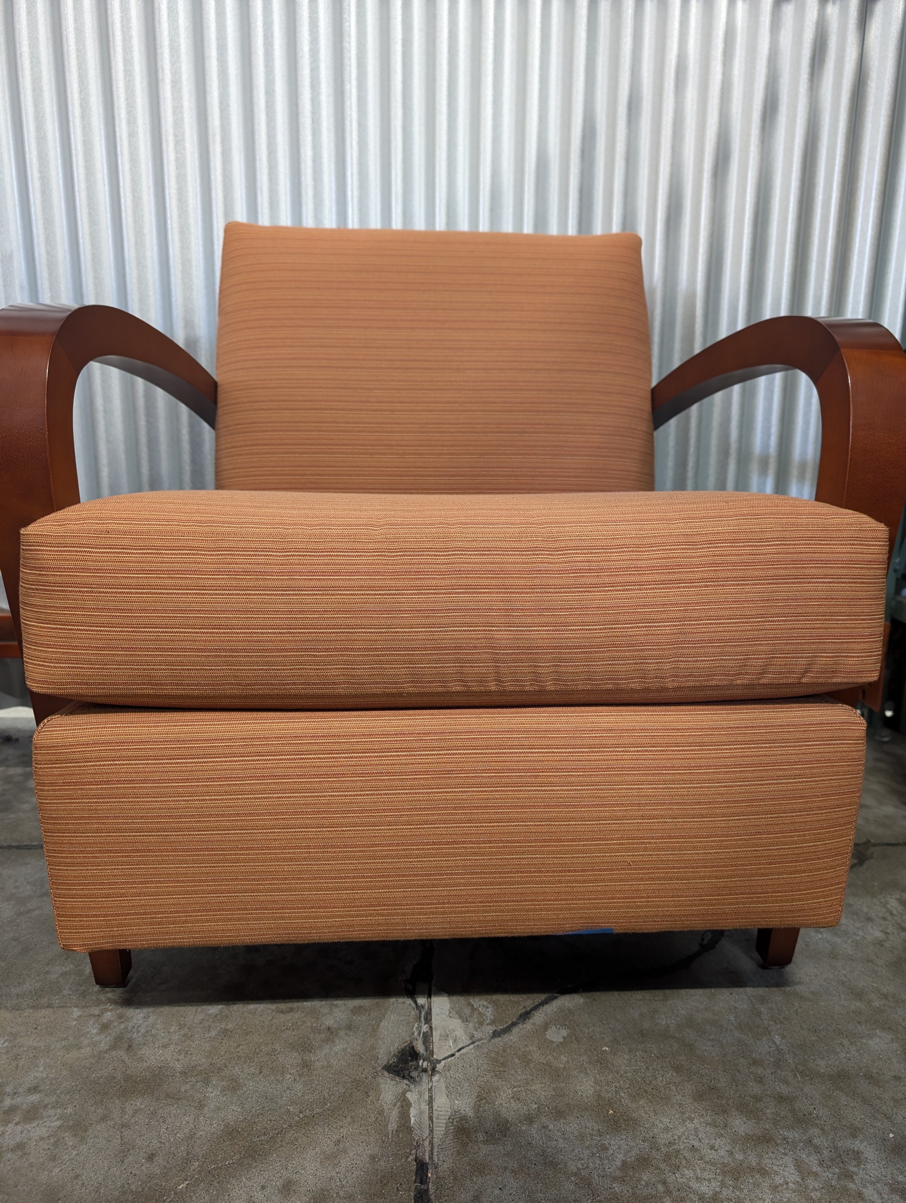 Warehouse sale-- Mid-Century Style Upholstered Club Chair with Curved Wood Arms