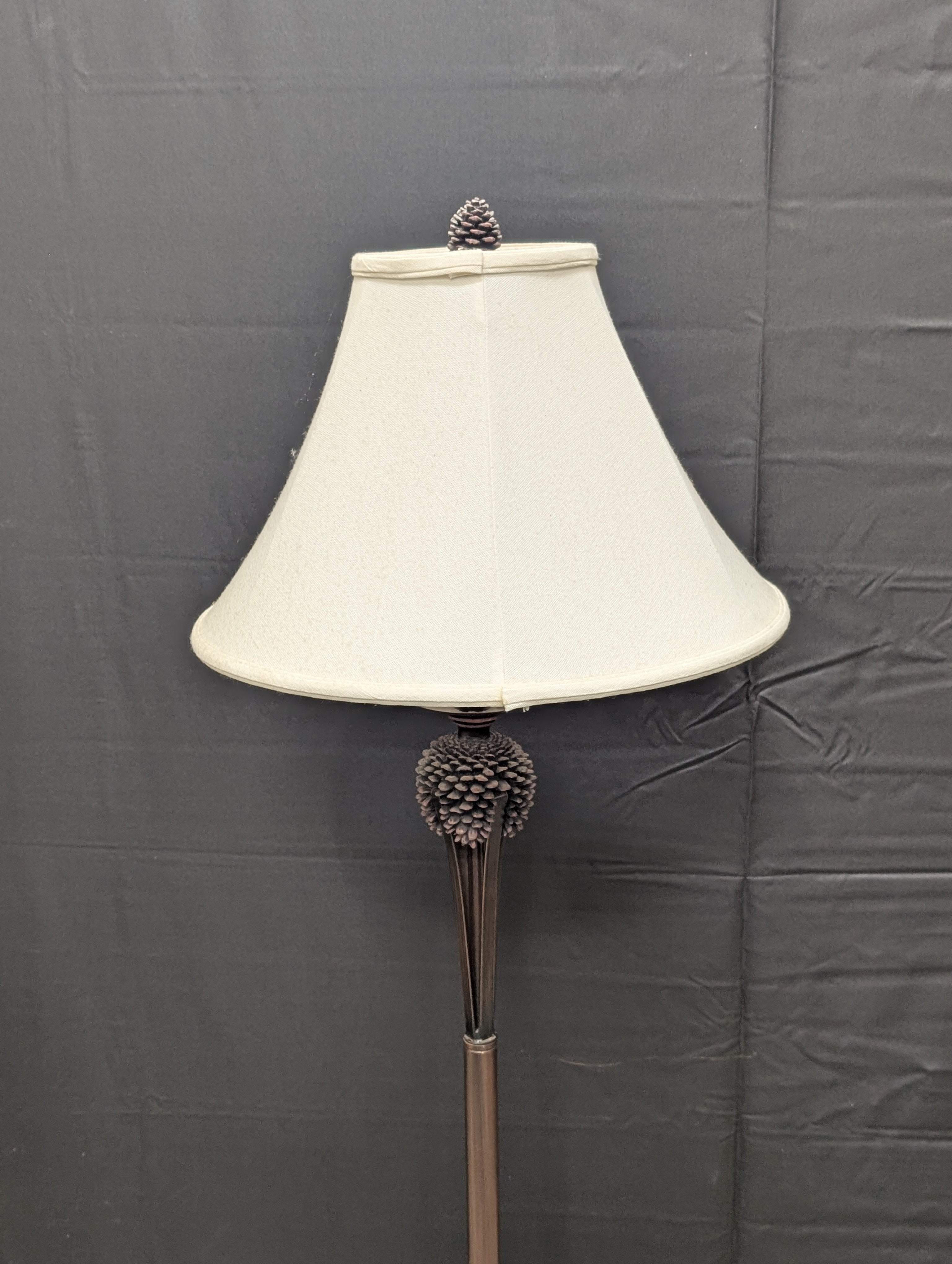 Rustic Pinecone Motif Floor Lamp with Tapered Fabric Shade