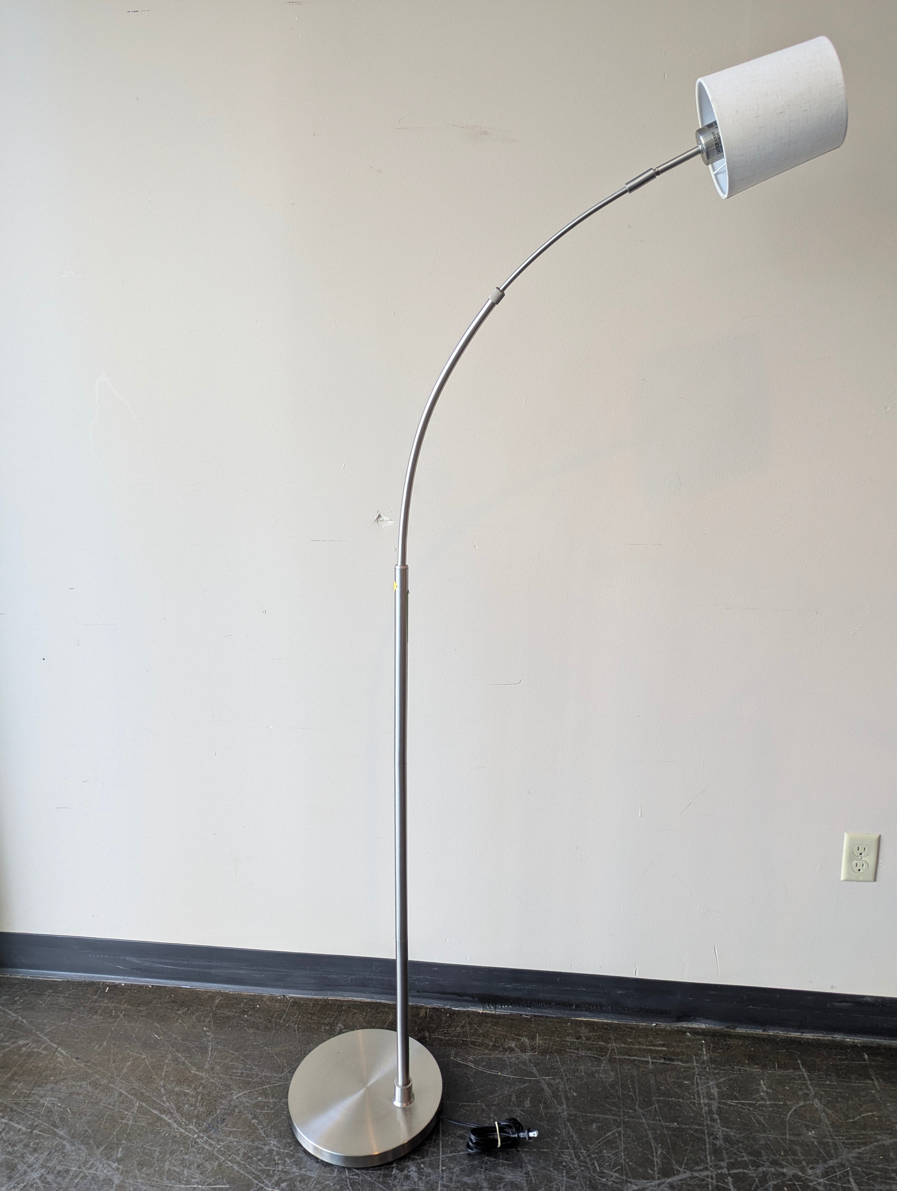 Contemporary Brushed Metal Arc Floor Lamp with Fabric Shade