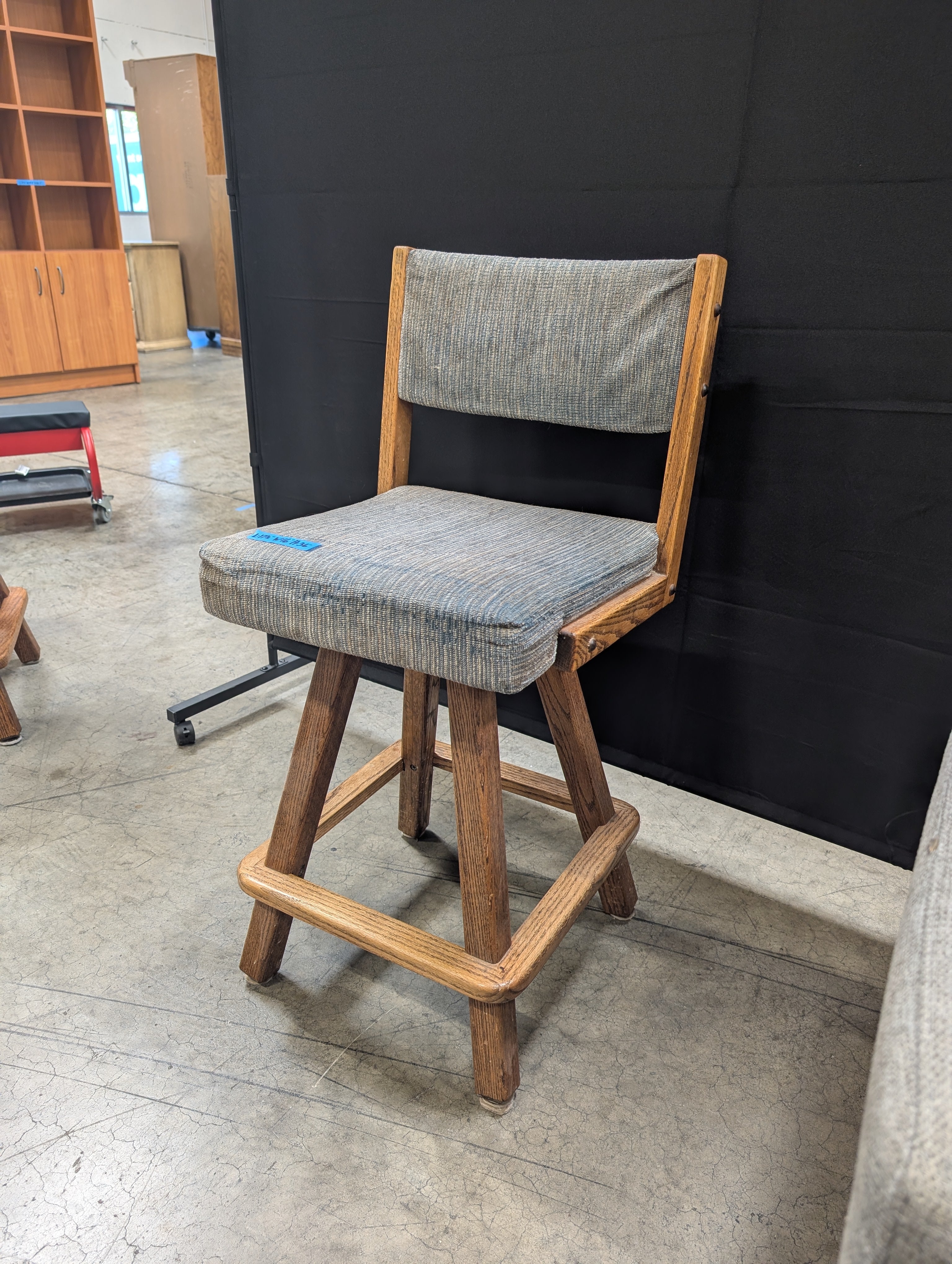 Rustic Wood Swivel Bar Stool with Upholstered Back