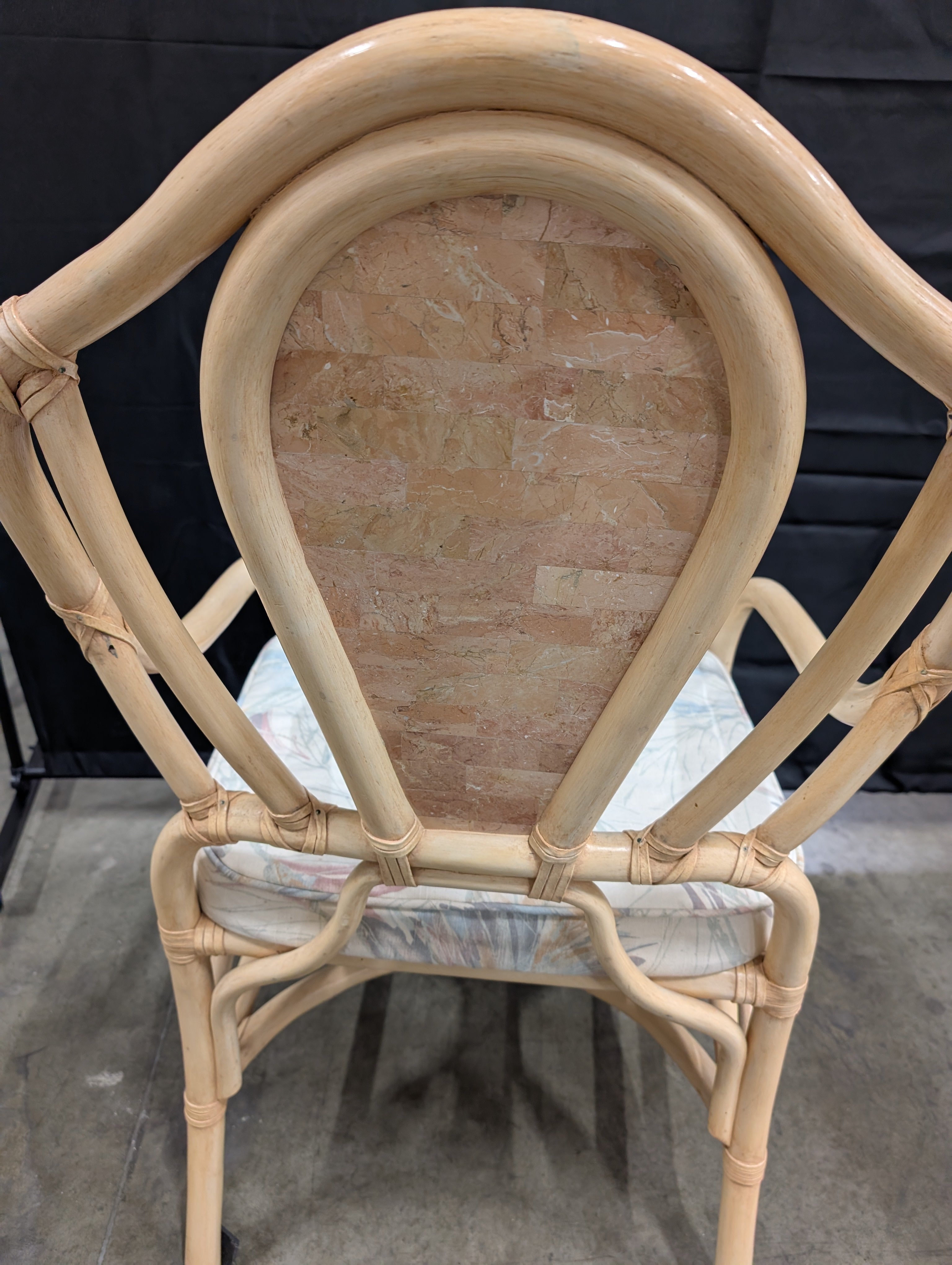 Rattan faux stone table and Set of Six Chairs