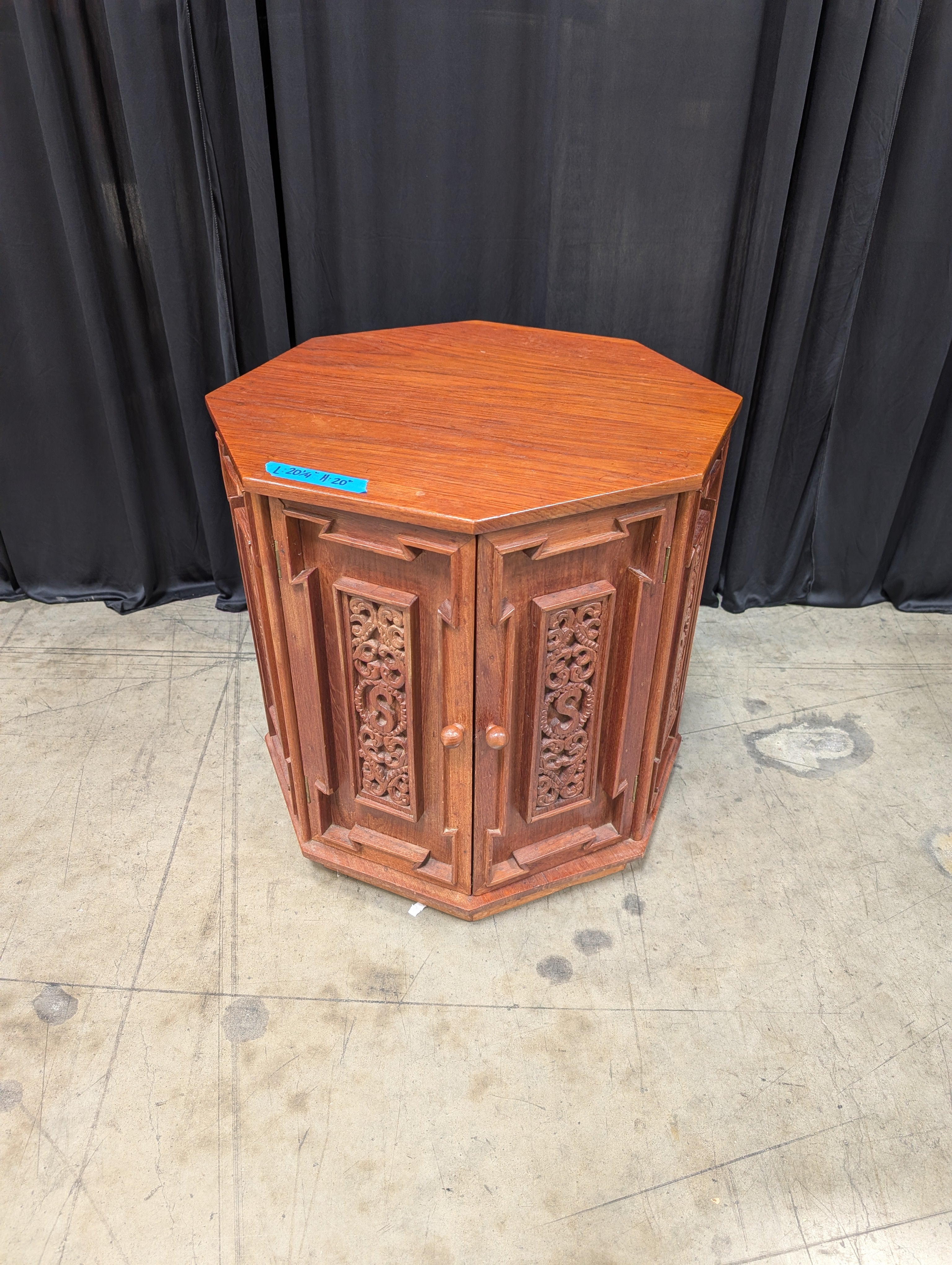 Octagonal Spanish Revival End Table with Carved Panels