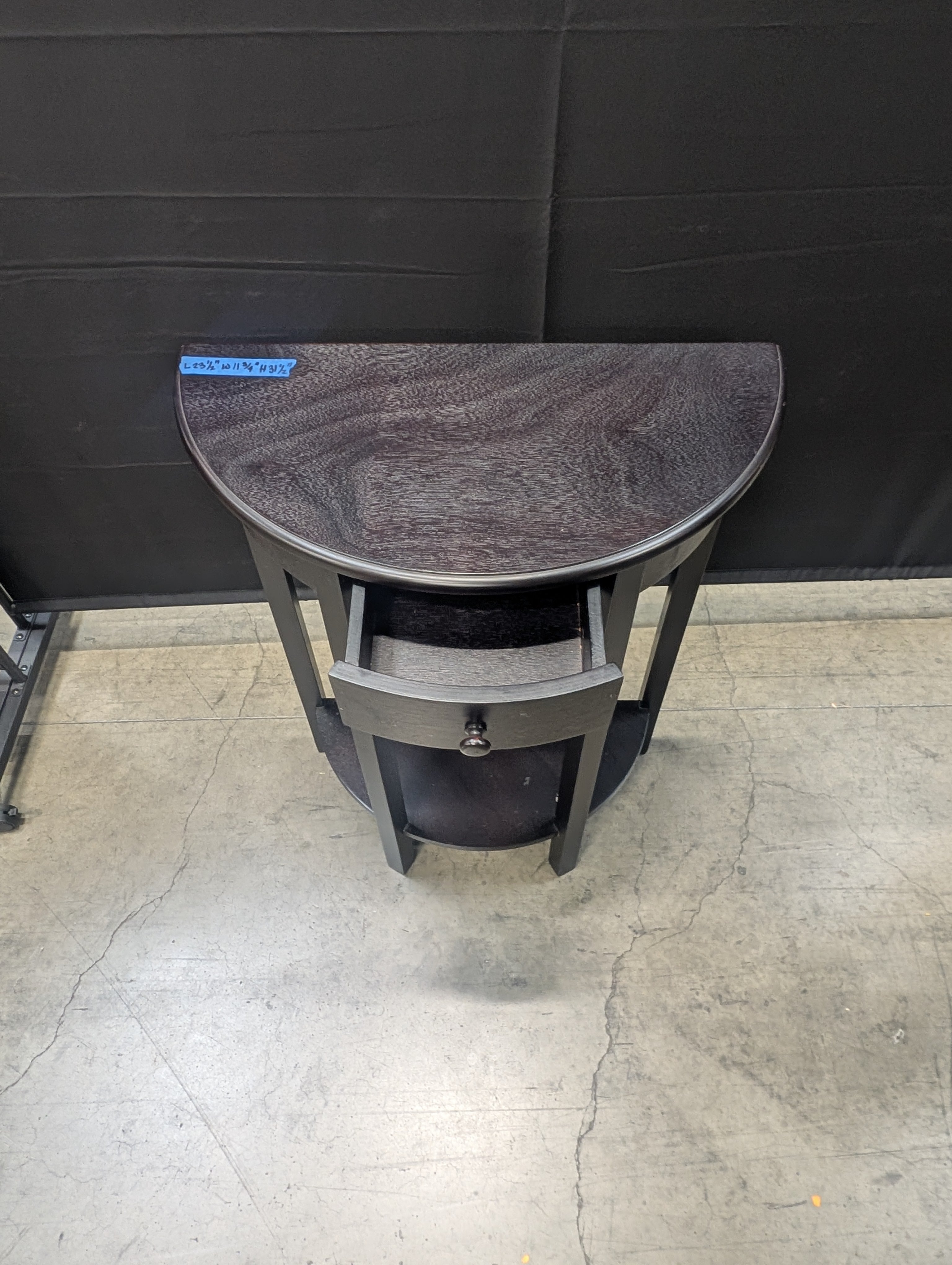 Dark Wood Semicircle Console Table with Drawer