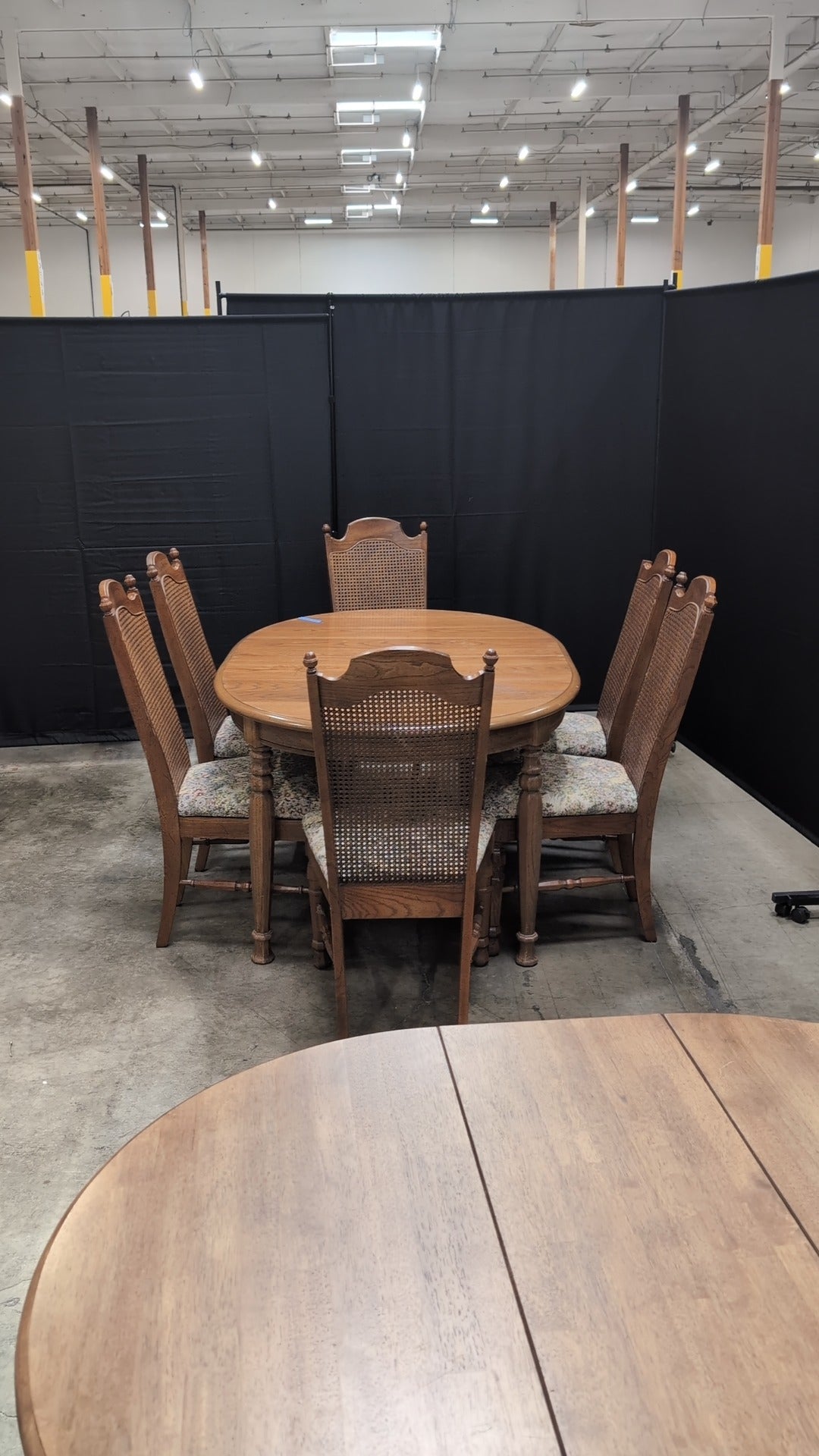 Traditional Oval Wood Dining Table with Six Cane Back Chairs