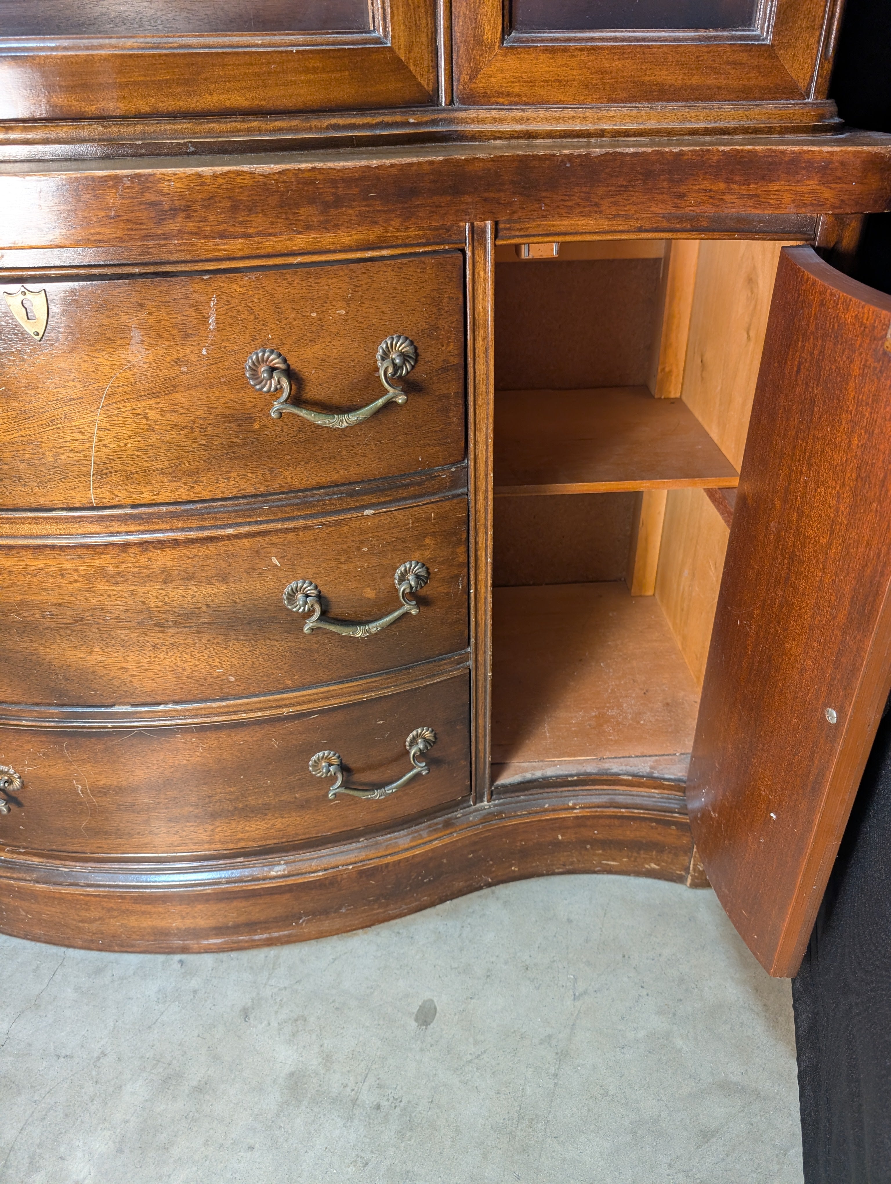Curved Hardwood China Cabinet with Glass Doors