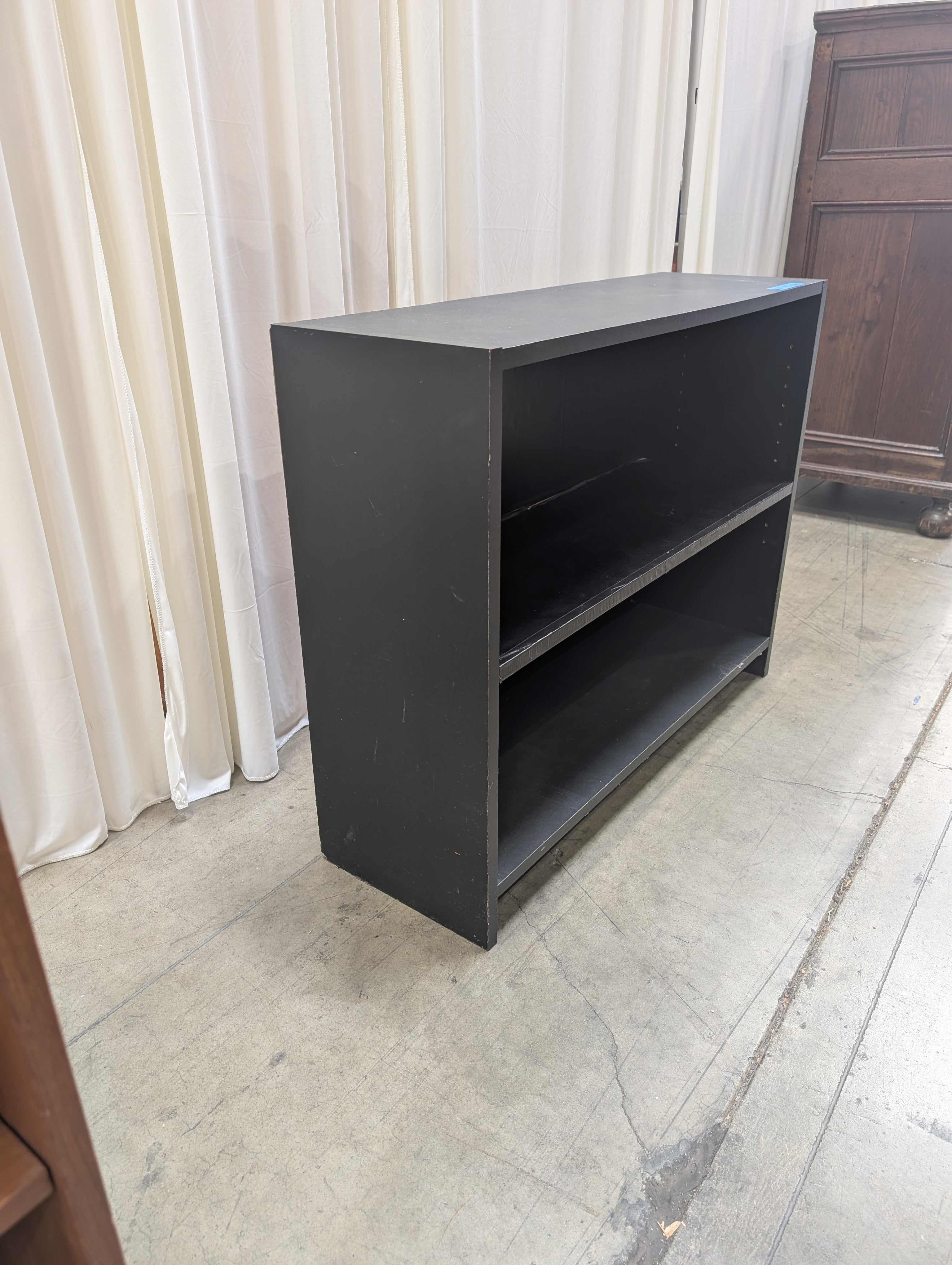 Low Black Wood Bookcase with Adjustable Shelf