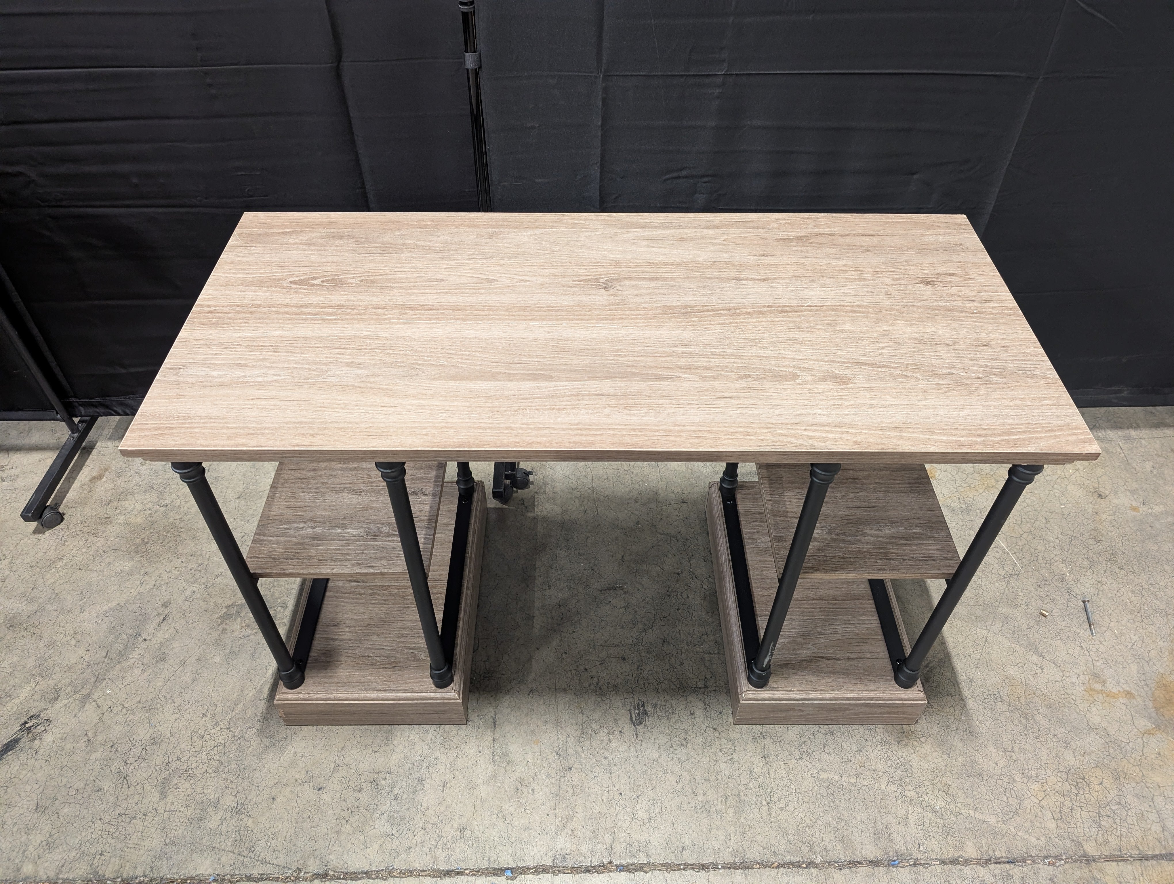 Light Wood Grain Laminate Desk with Black Metal Supports
