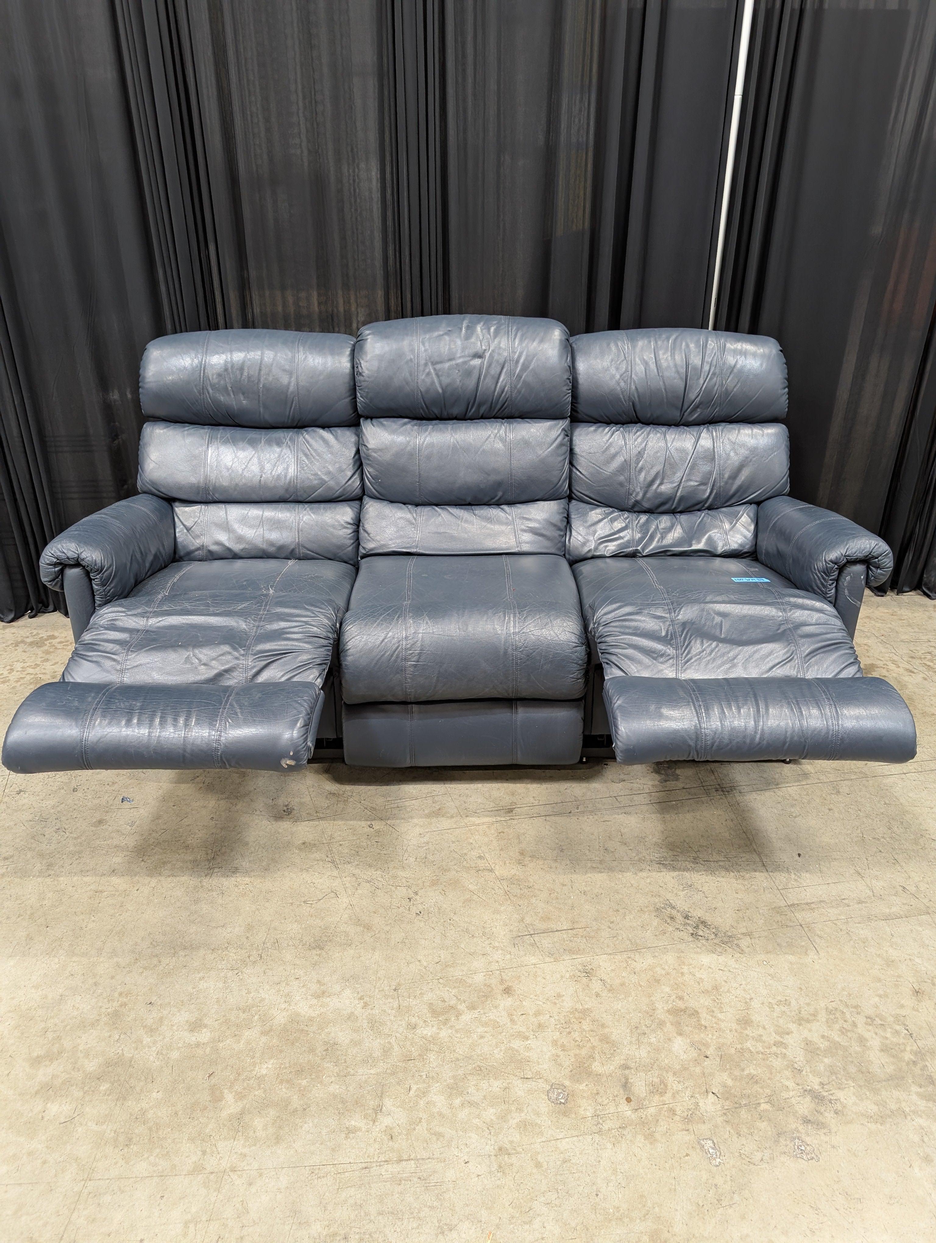 Navy Blue LaZboy Reclining Couch in Leather