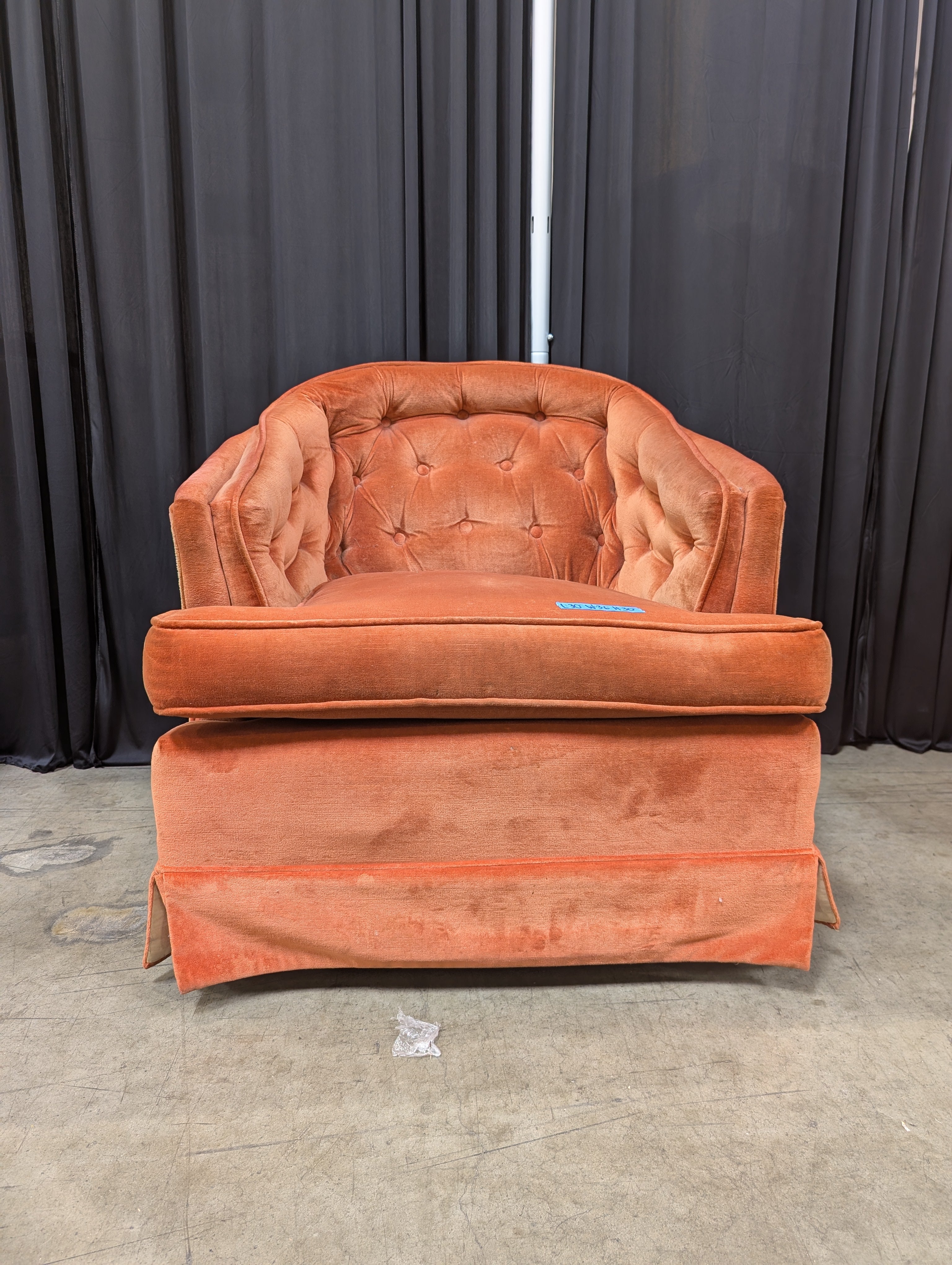 Vintage Tufted Barrel Back Armchair in Velvet