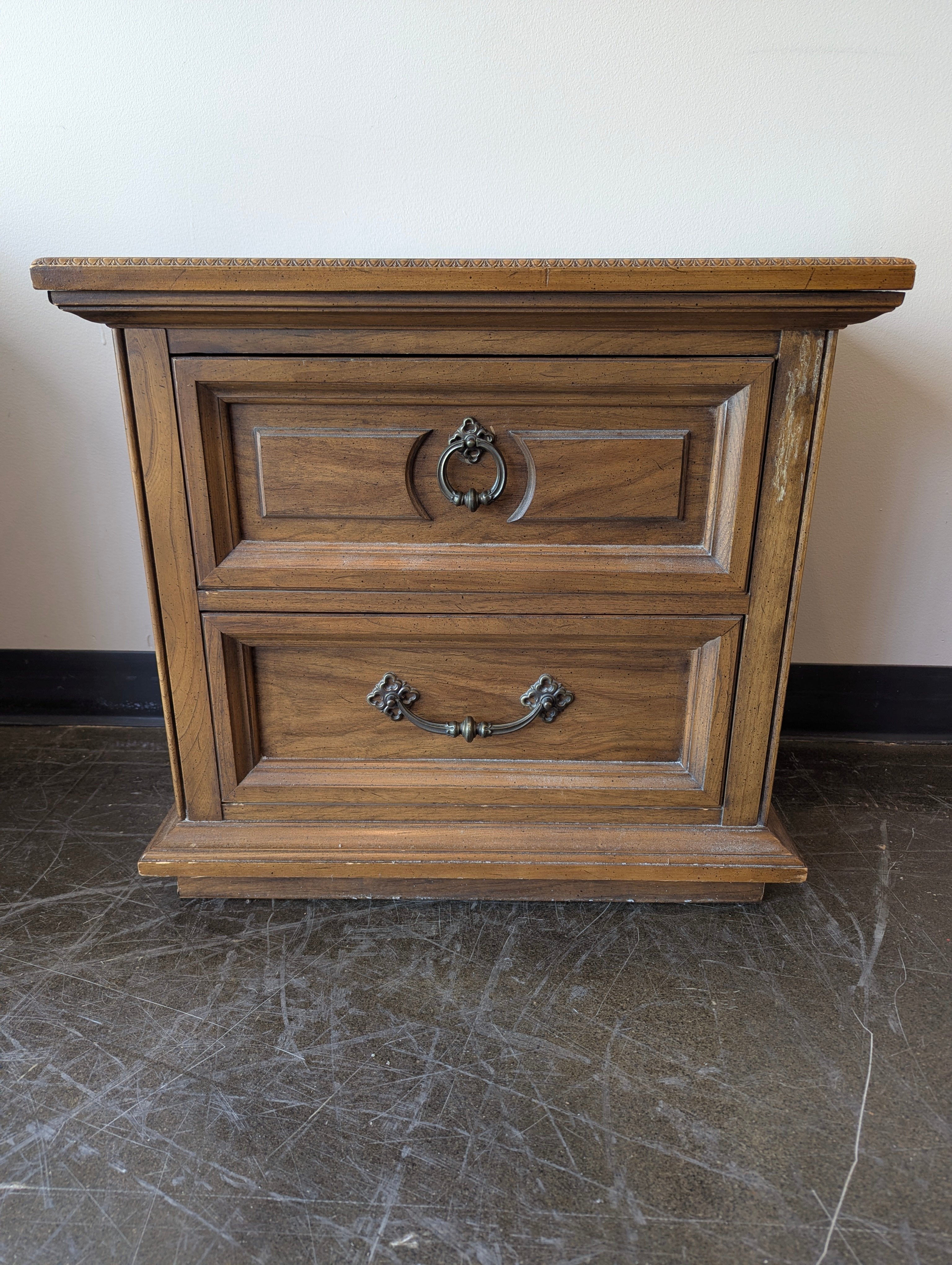 Classic Brown Wood Two-Drawer Nightstand