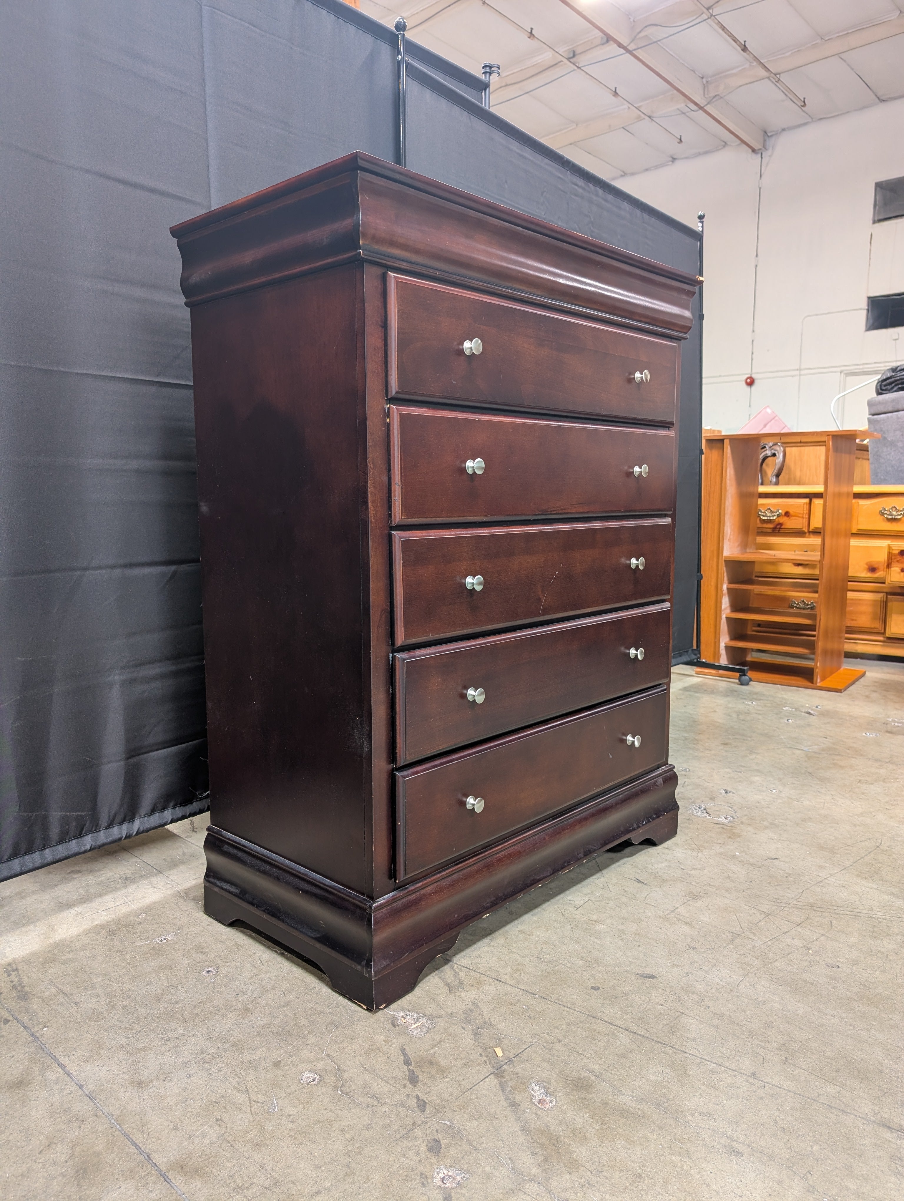 Traditional Six-Drawer Cherry Finish Wood Chest