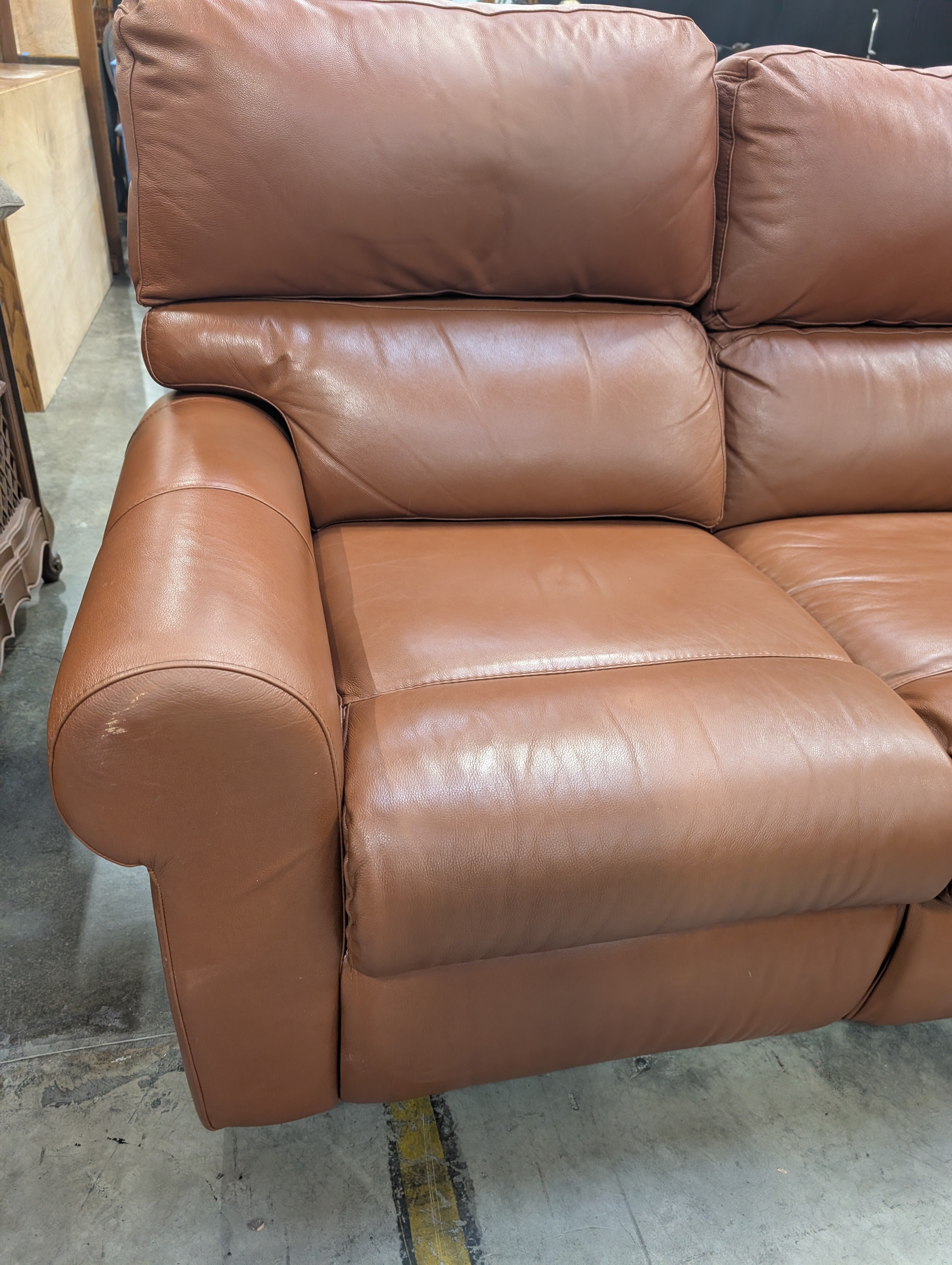 Omnia Leather Brookhaven Power Reclining Sectional Sofa | Top-Grain Leather | Navajo Caramel | Made in USA