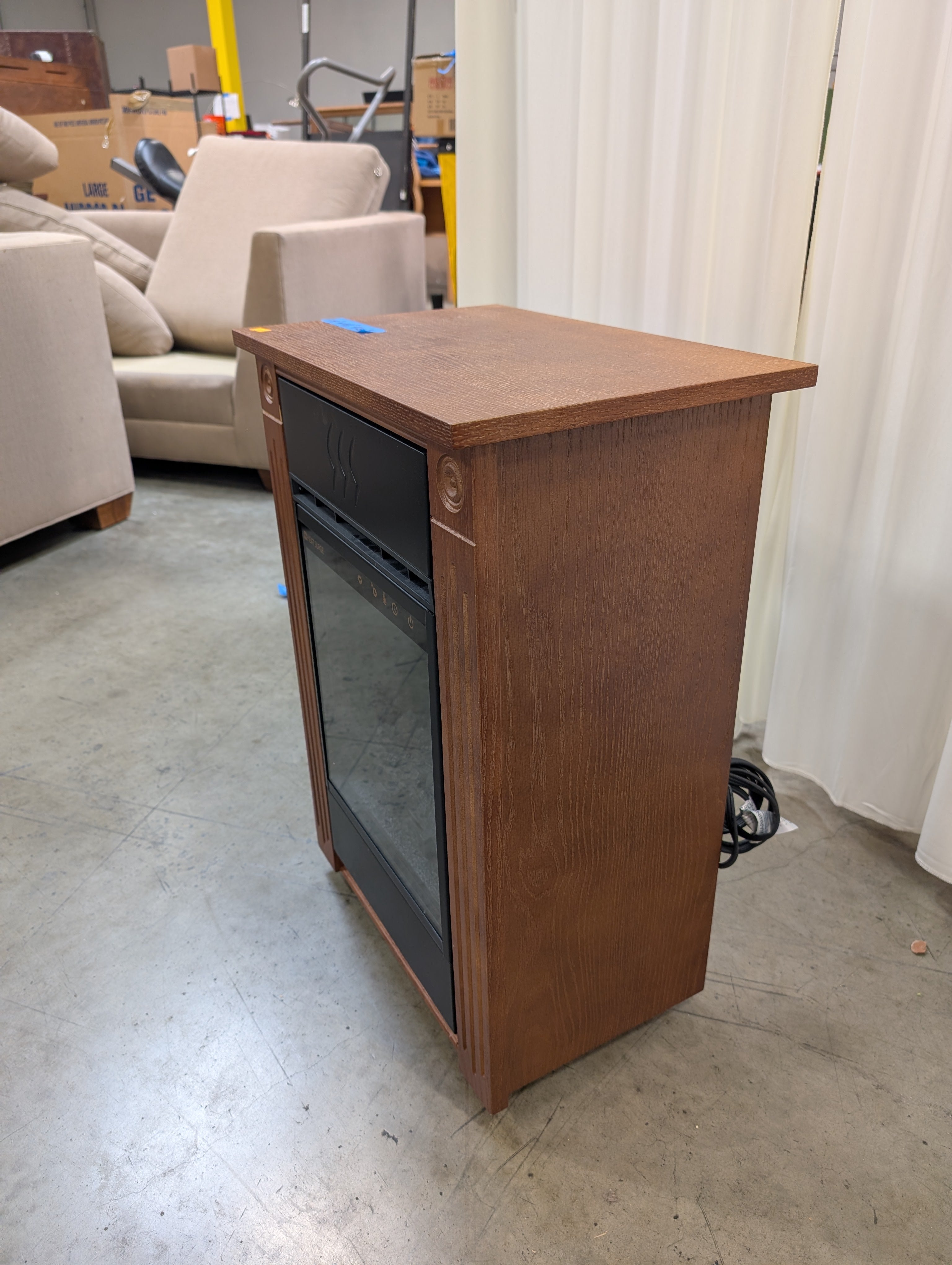 Compact Freestanding Electric Fireplace with Dark Wood Mantel
