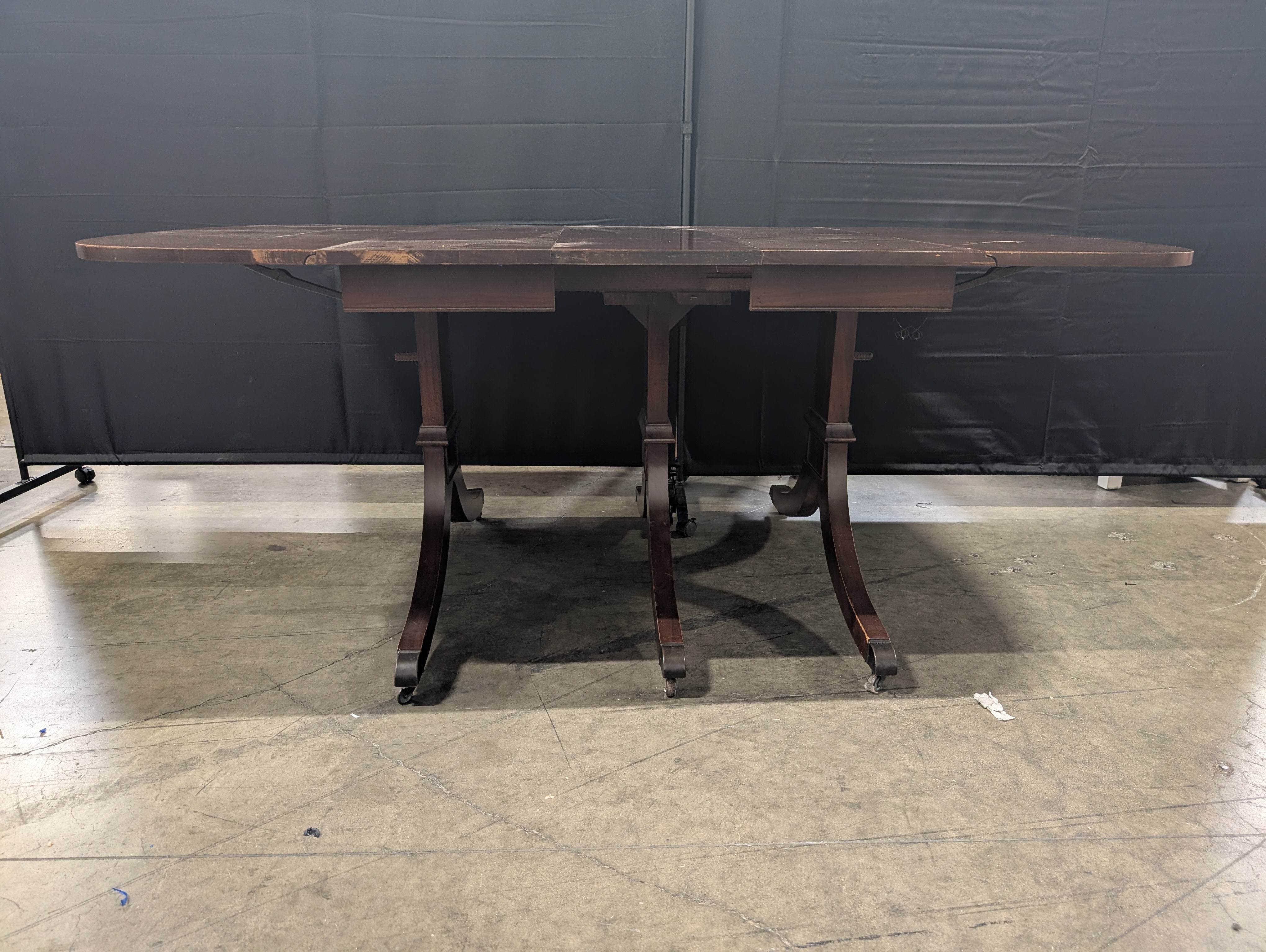 Traditional Dark Wood Drop-Leaf Game Table with Red Top