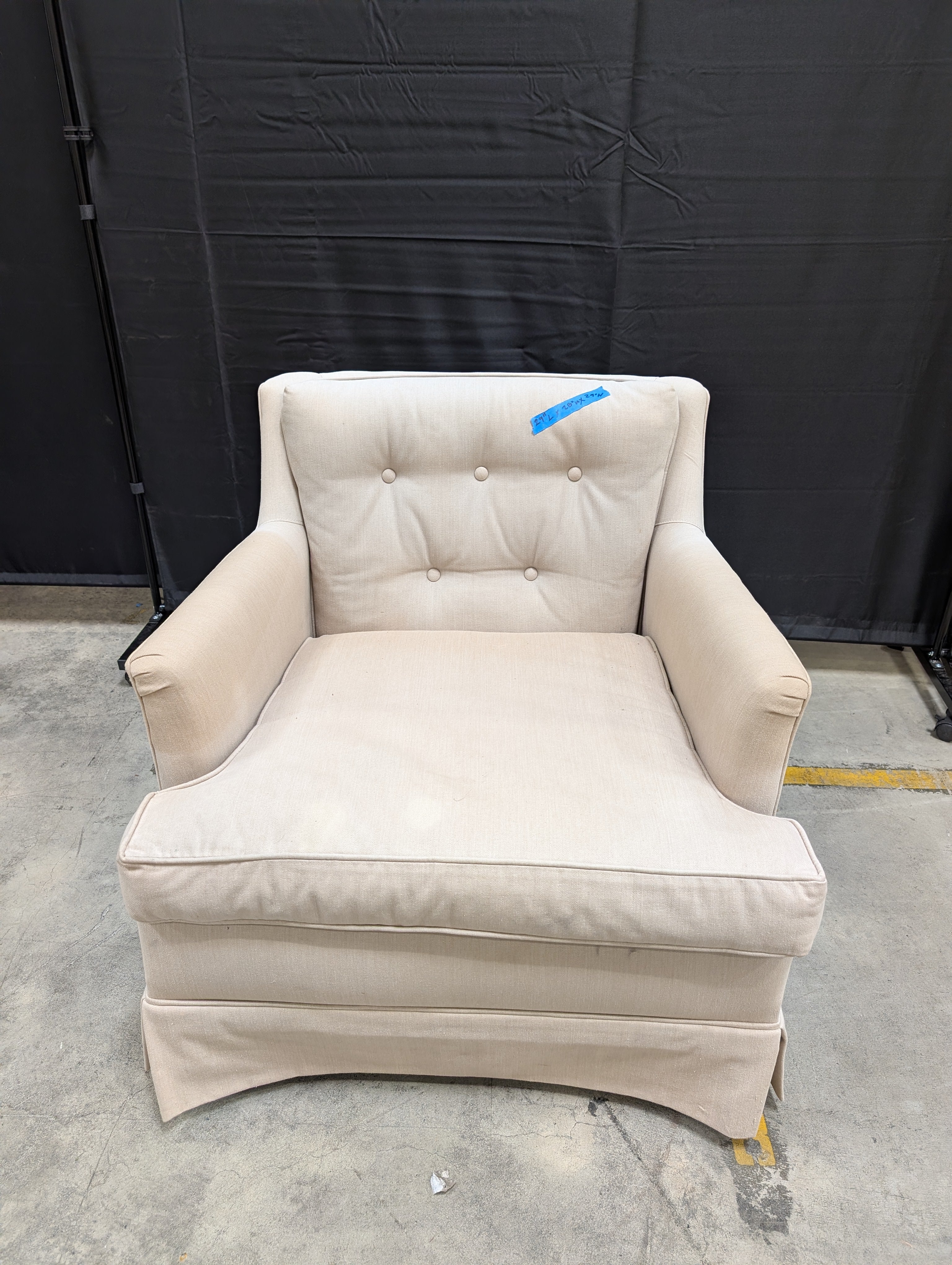 Tufted Beige Fabric Armchair with Rolled Arms