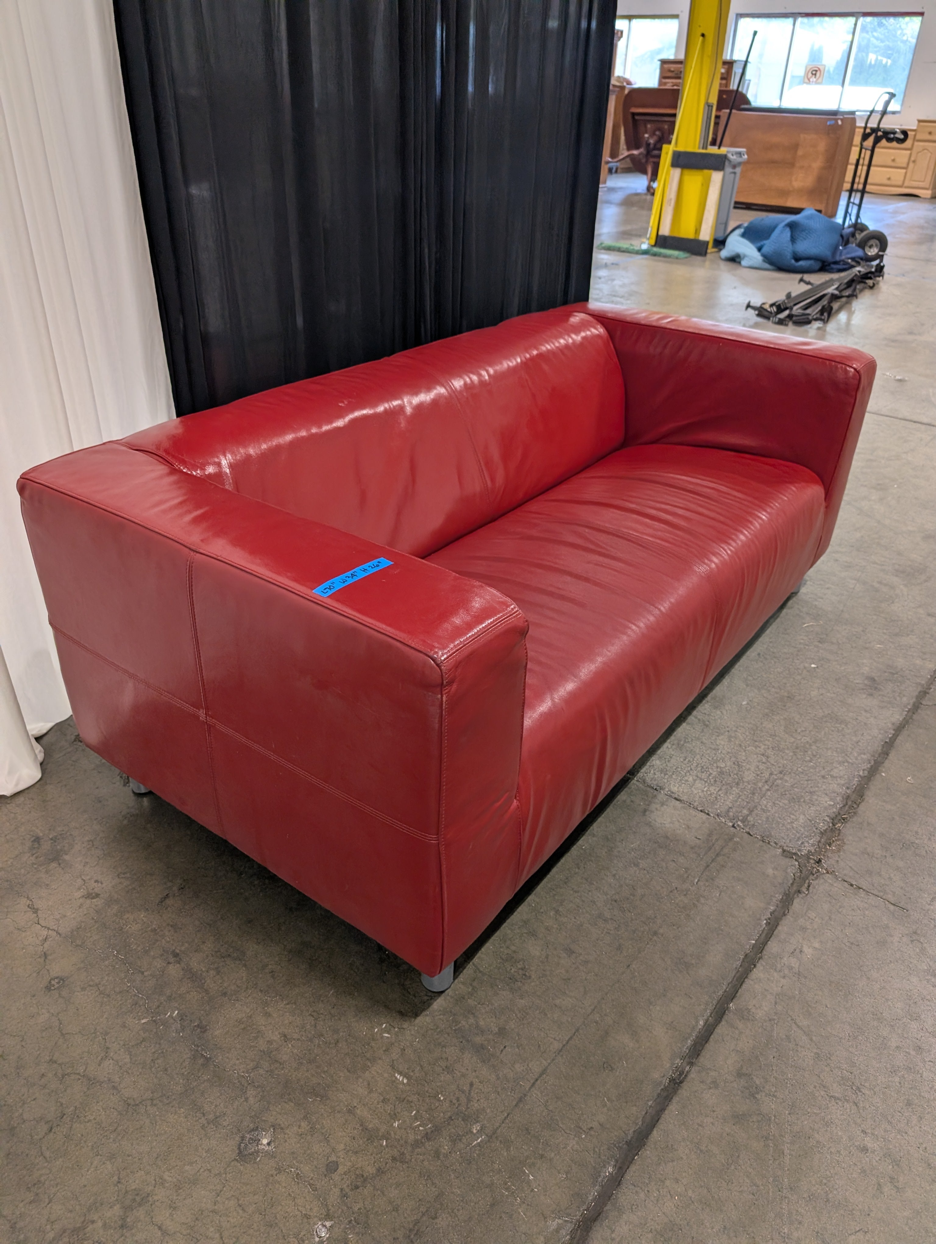 Red Leather Boxy Style Couch