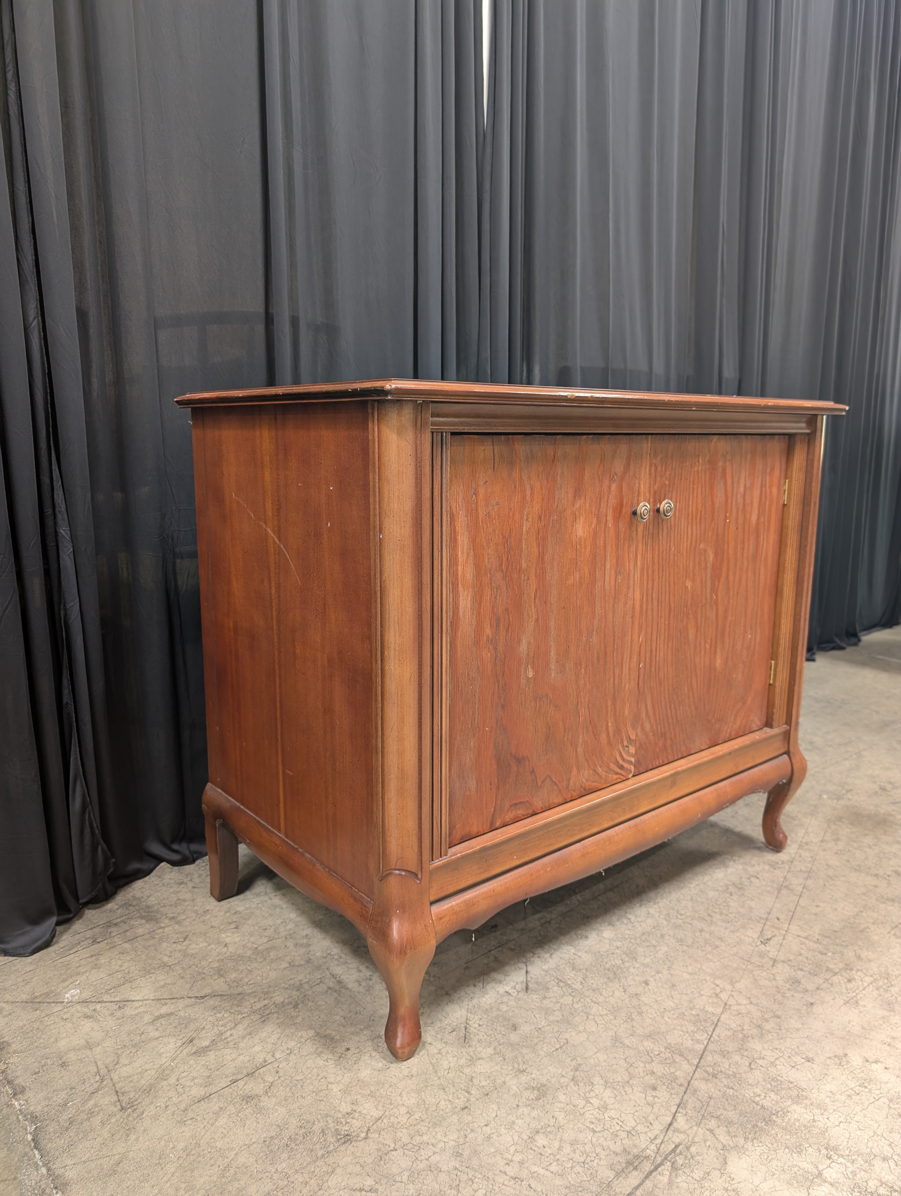 Vintage Reddish Brown Wood Buffet with Cabriole Legs
