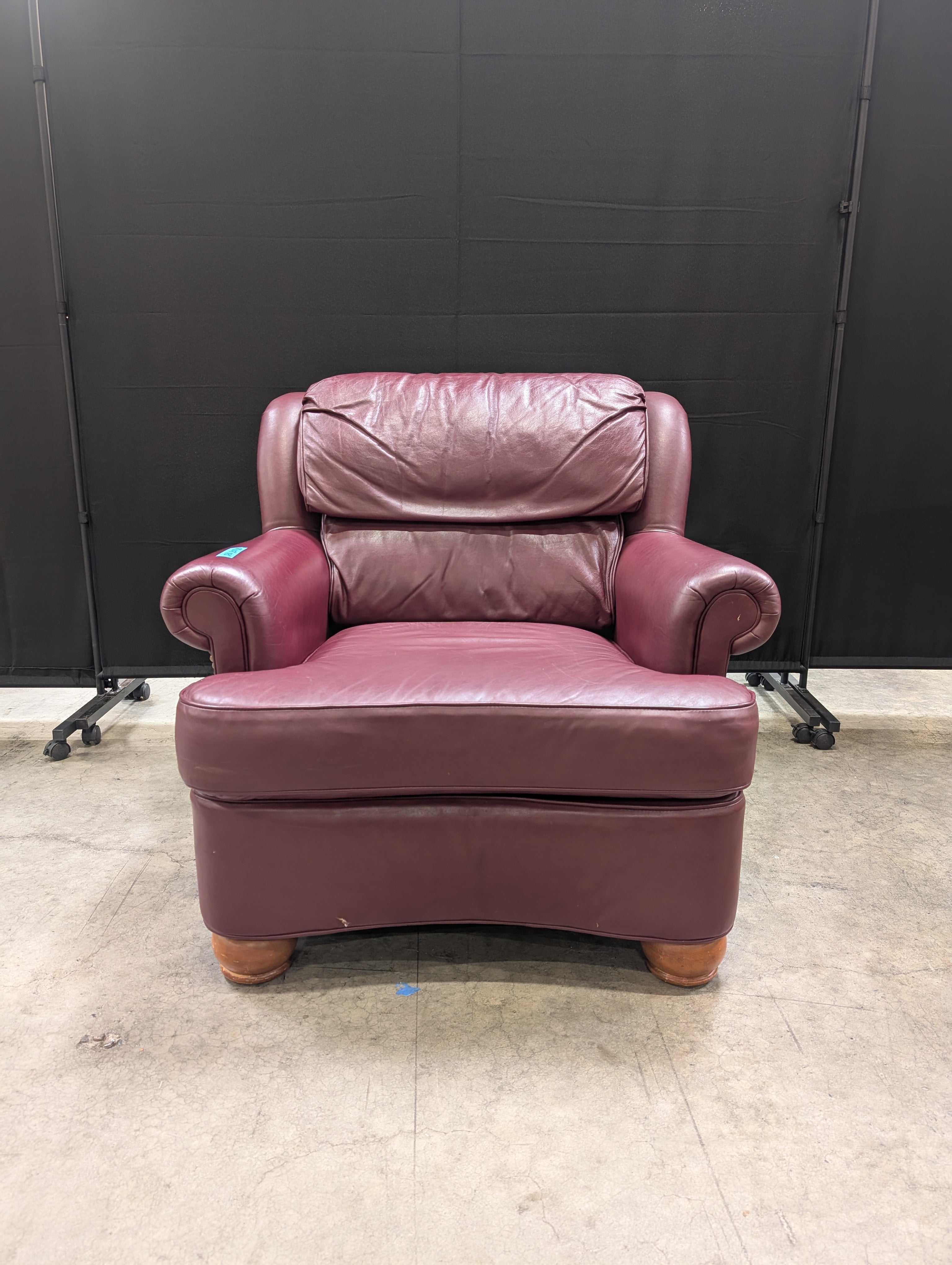 Deep Red Thomasville Leather Club Chair and Ottoman Set