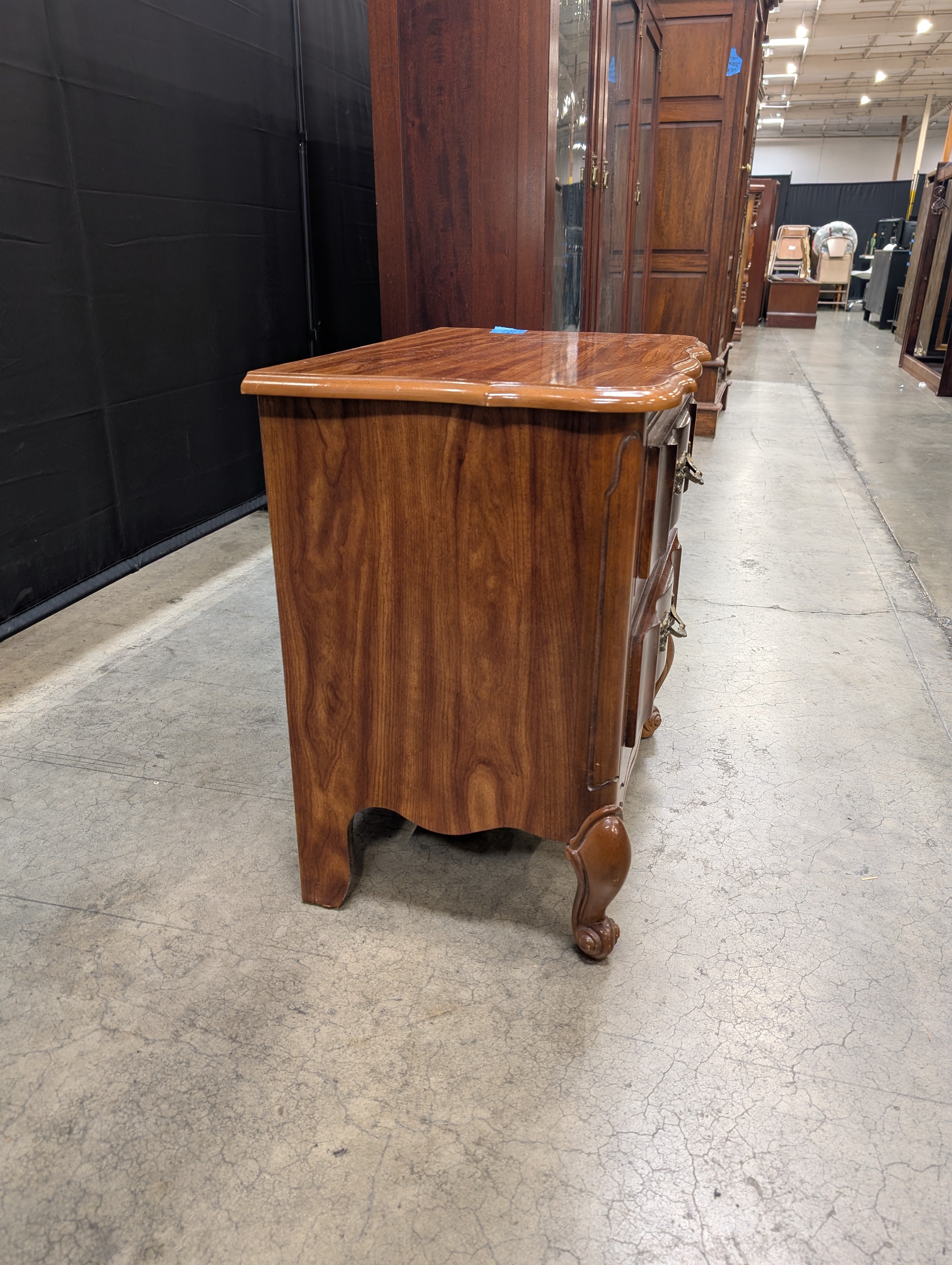 French Provincial Style Wood Bedside Table with Ornate Hardware