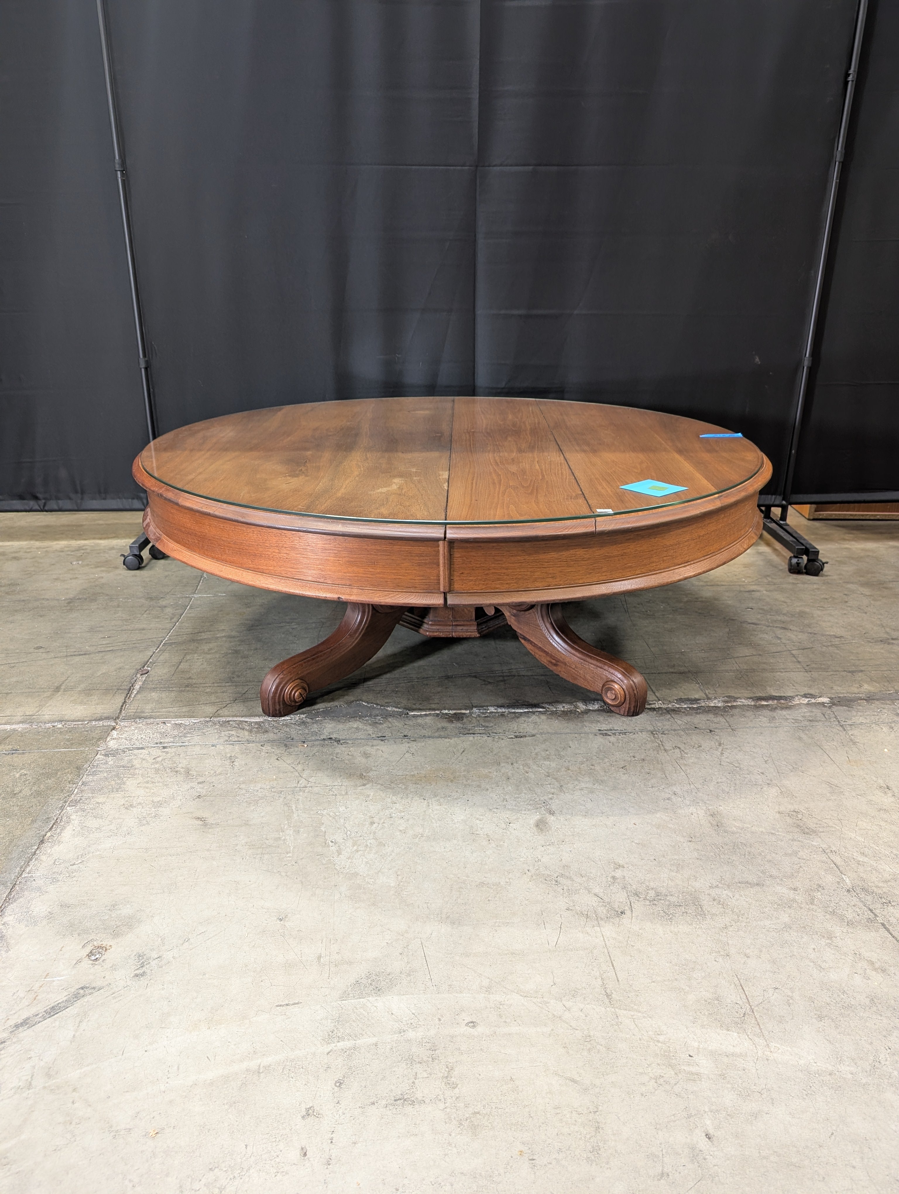 Modern Circular Wood Coffee Table with Protective Glass Surface