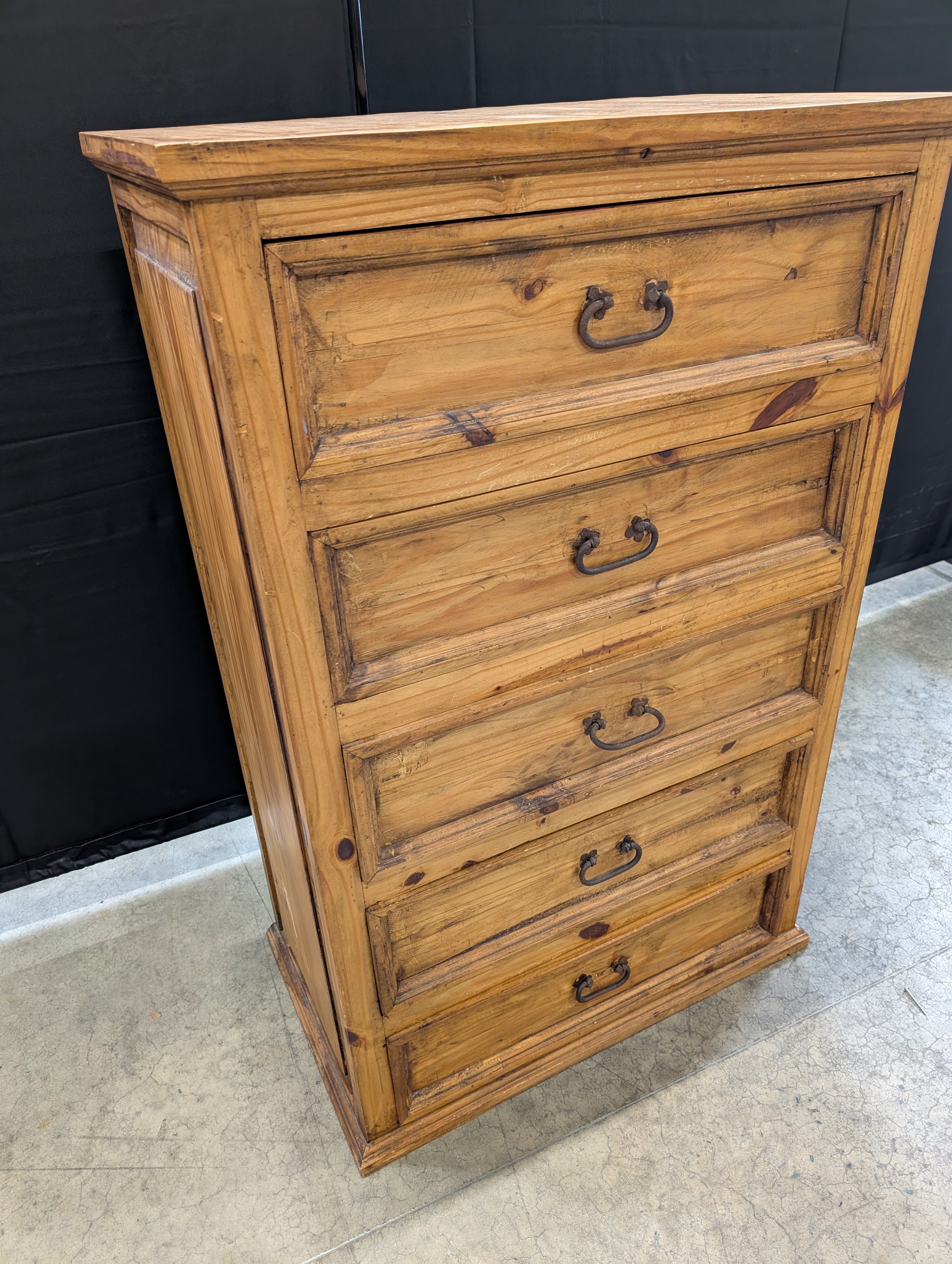 Rustic Pine Wood Five-Drawer Chest