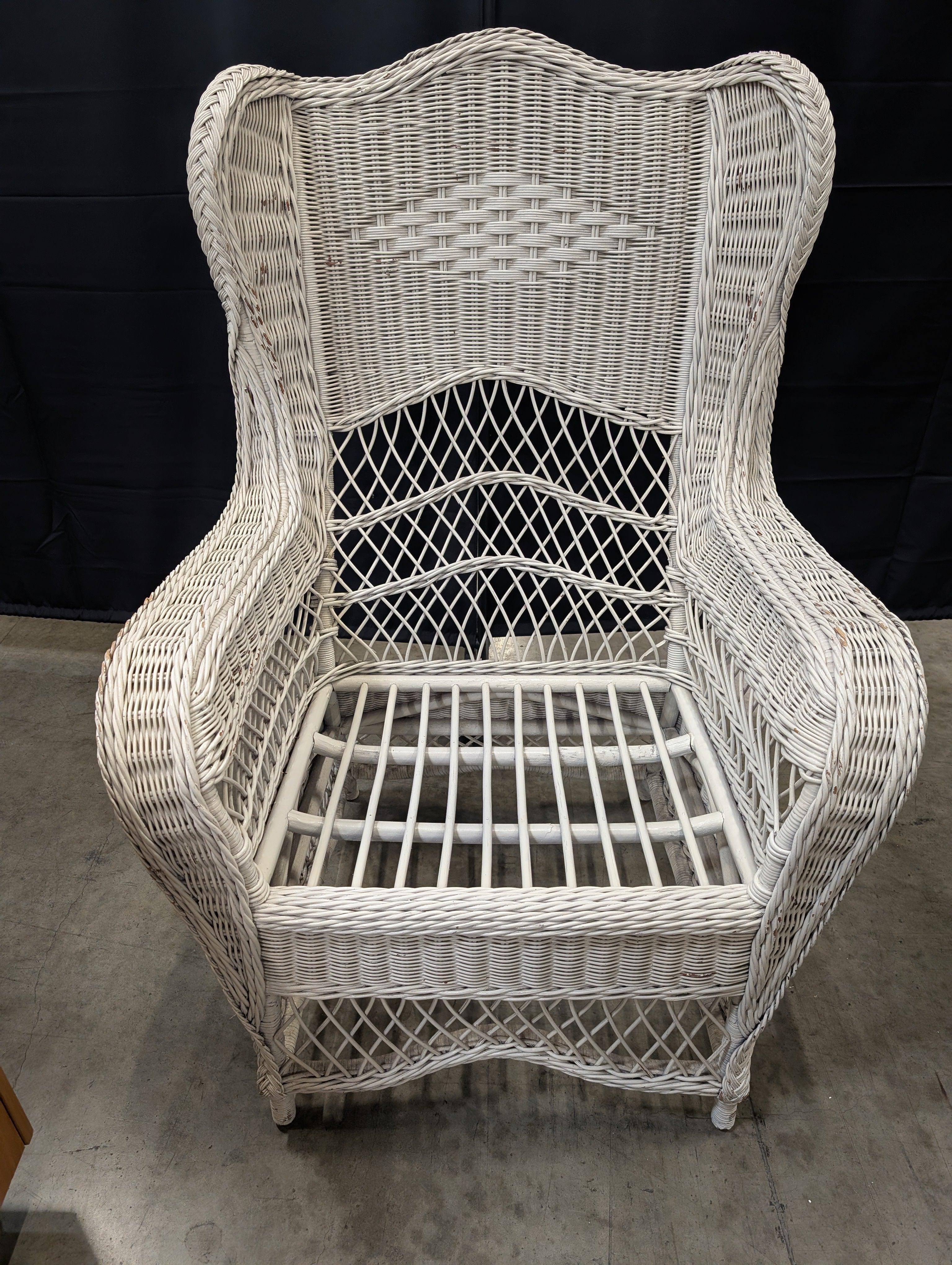 Coastal Style White Wicker Wingback Armchair