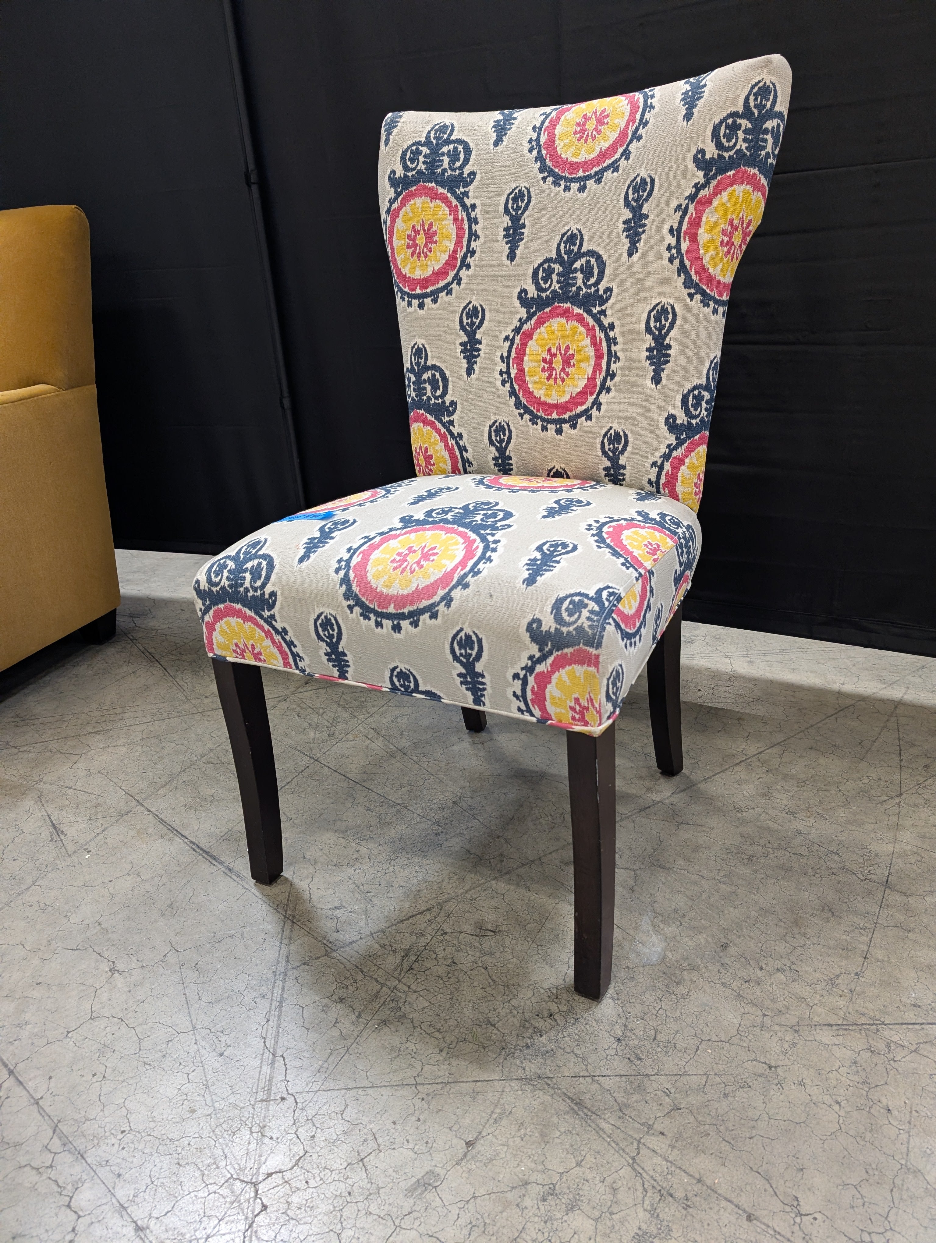 Grey Multi-Color Medallion Pattern Accent Chair