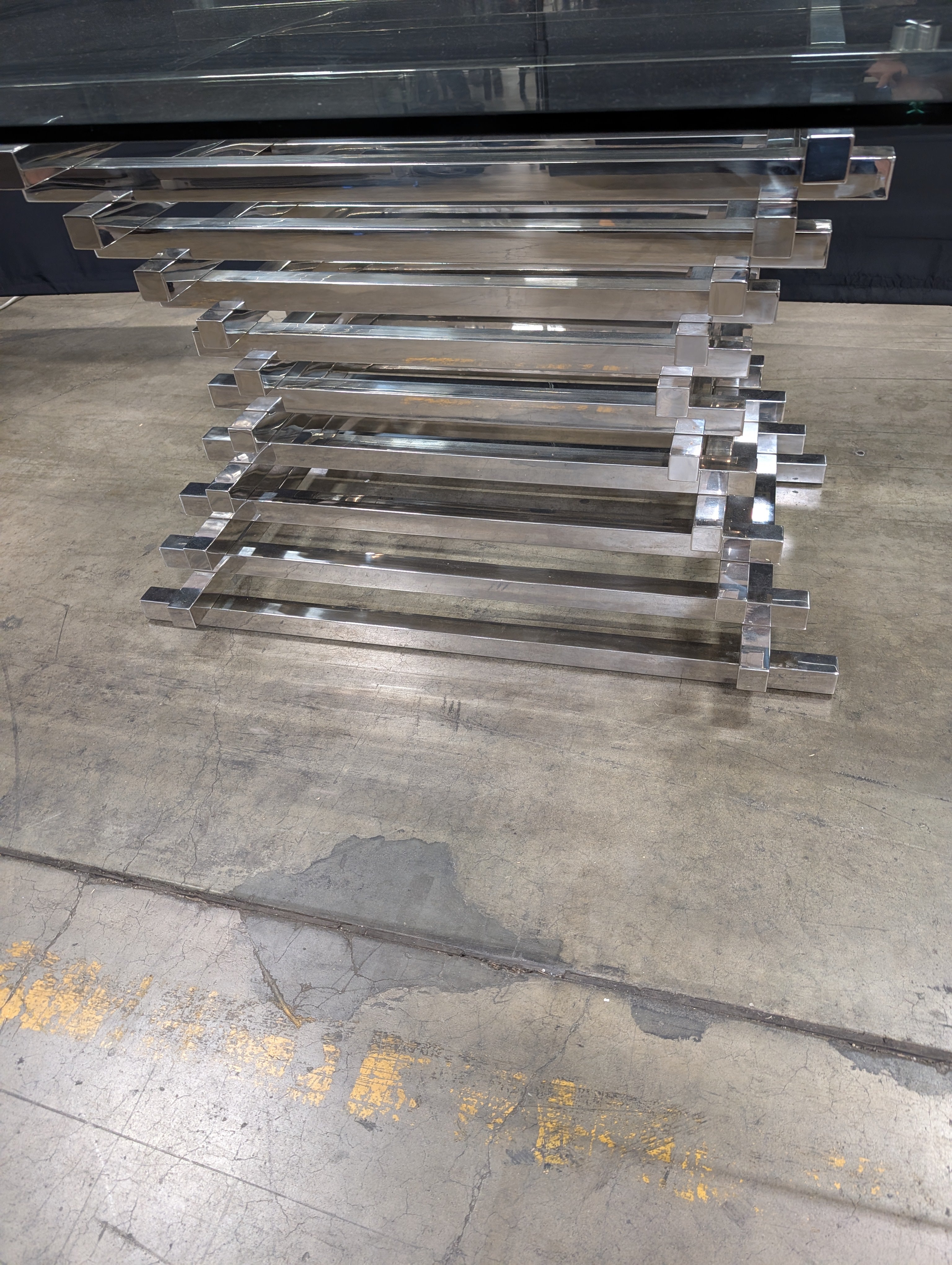 Modern Geometric Glass Top Coffee Table with Chrome Base