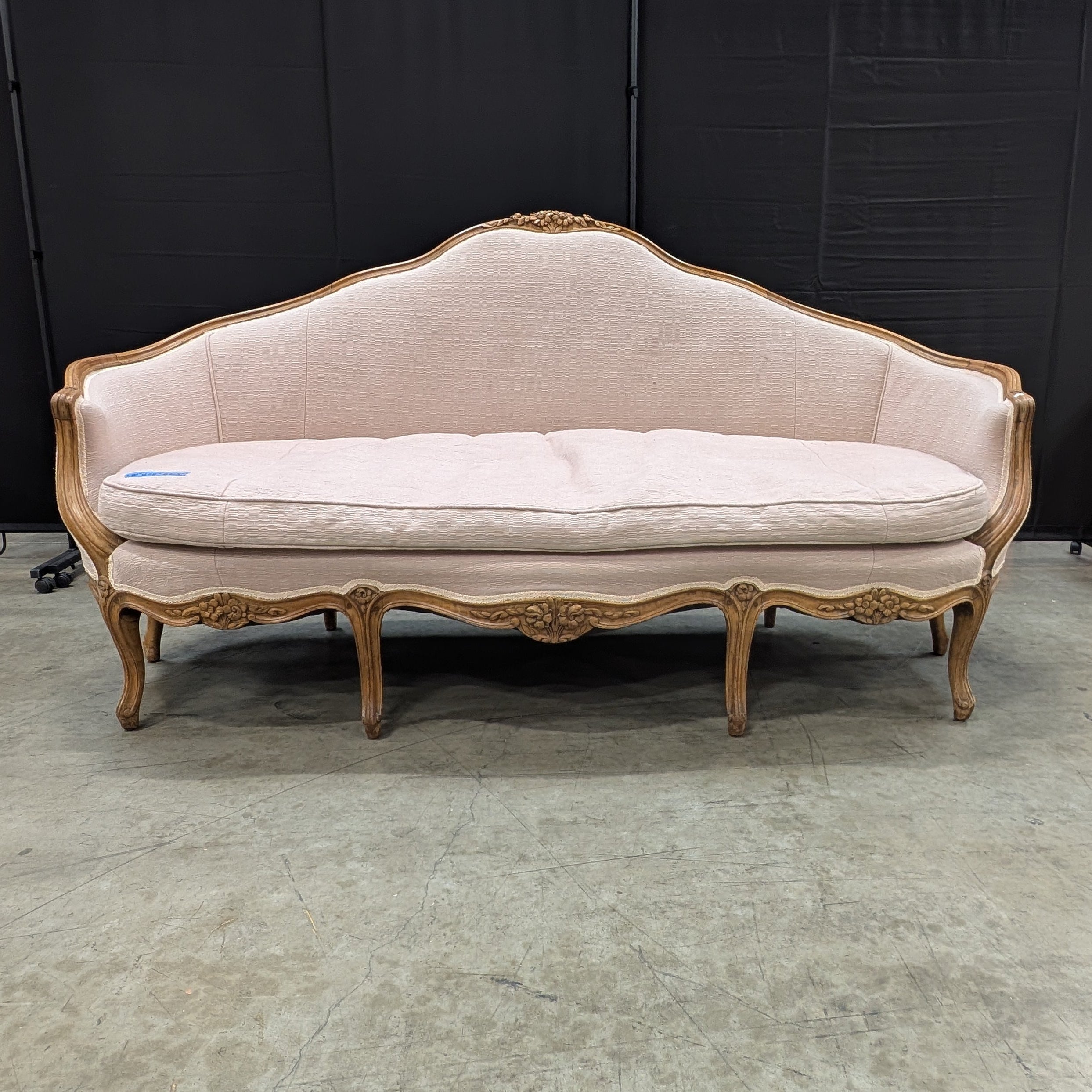 Ornate French Provincial Carved Wood Settee Sofa