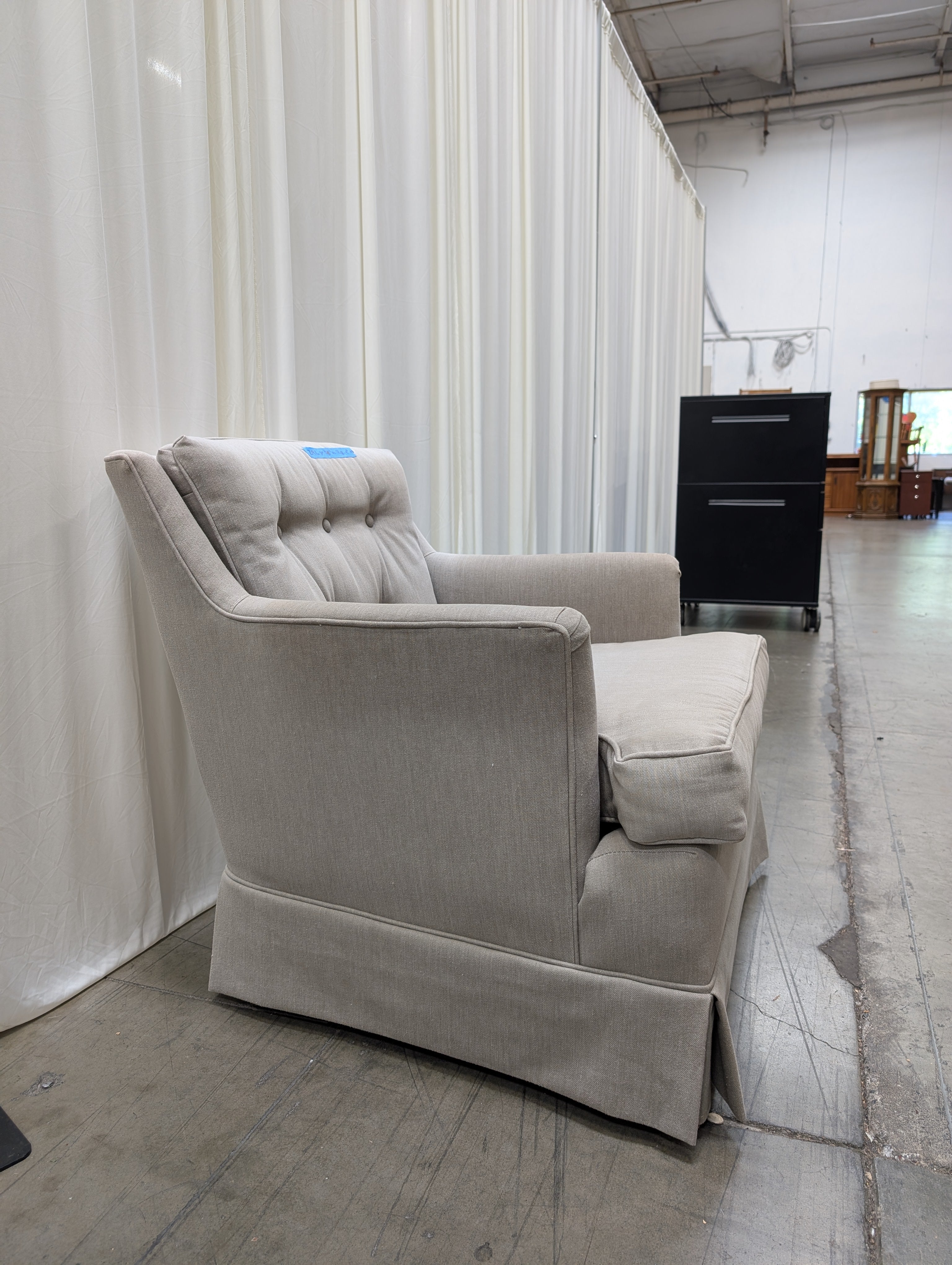 Beige Tufted Fabric Armchair with Skirted Base