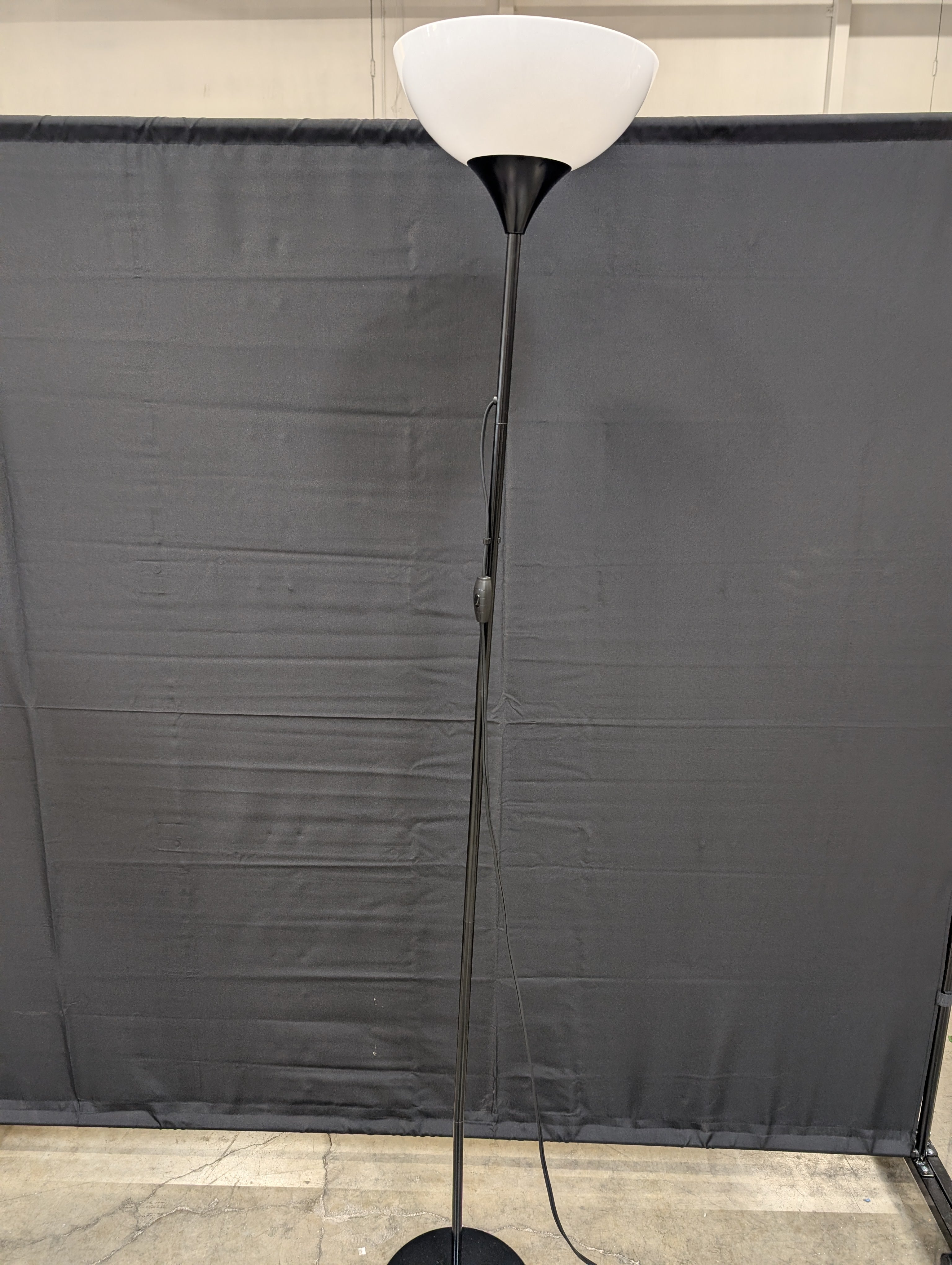 Modern Black Torchiere Floor Lamp with Upward-Facing White Shade