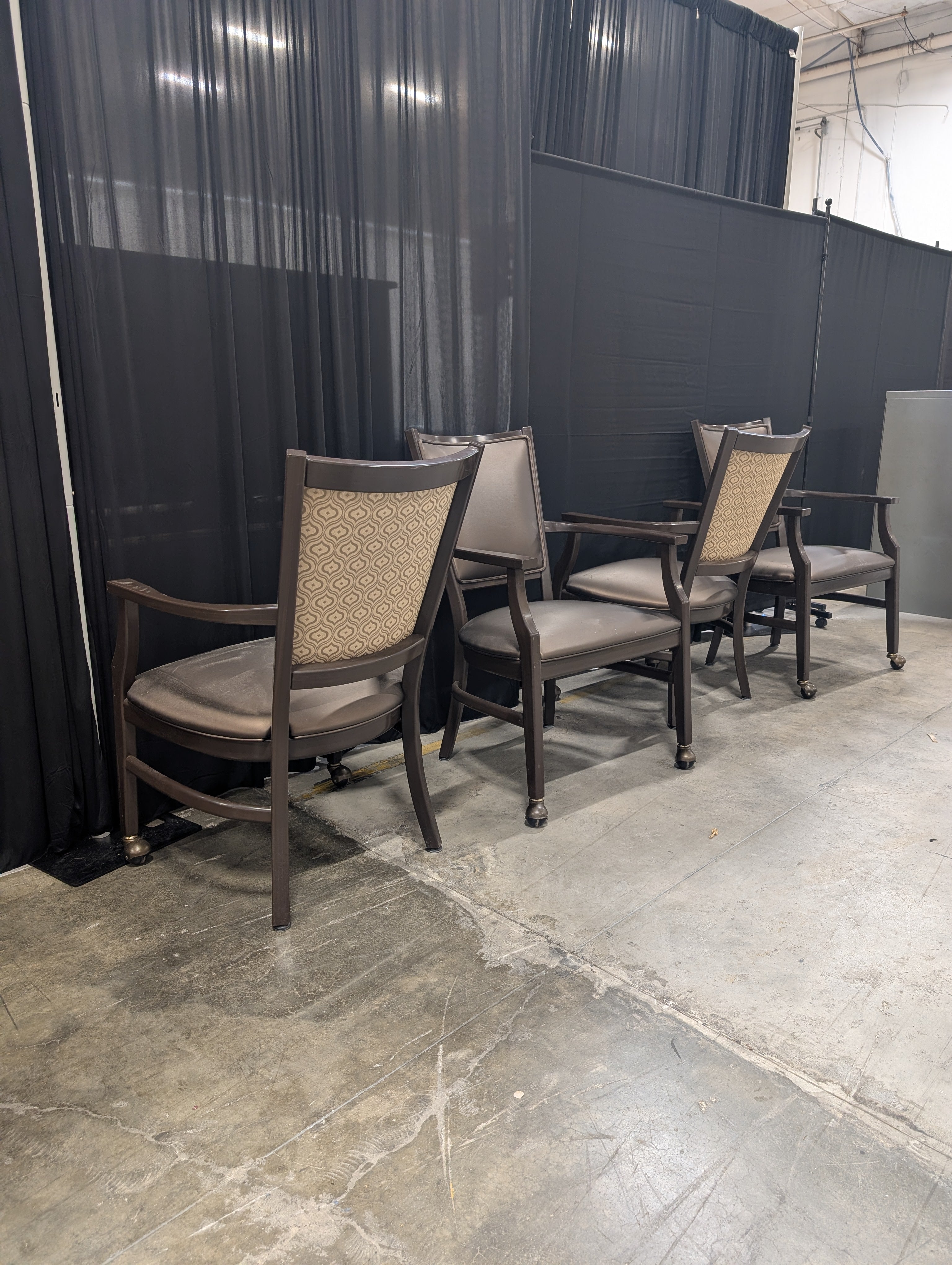 Set of Four Kwalu Dark Wood Frame Club Chair with Upholstered Seat