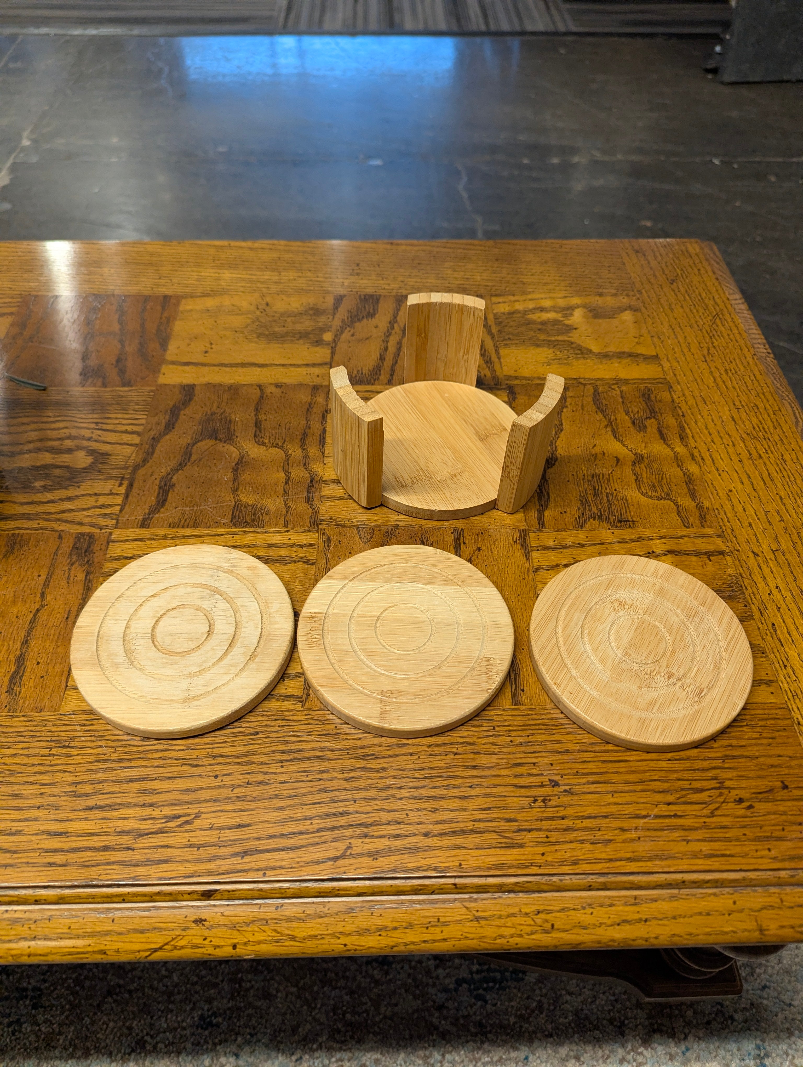 Natural Wood Round Coaster Set with Storage Holder