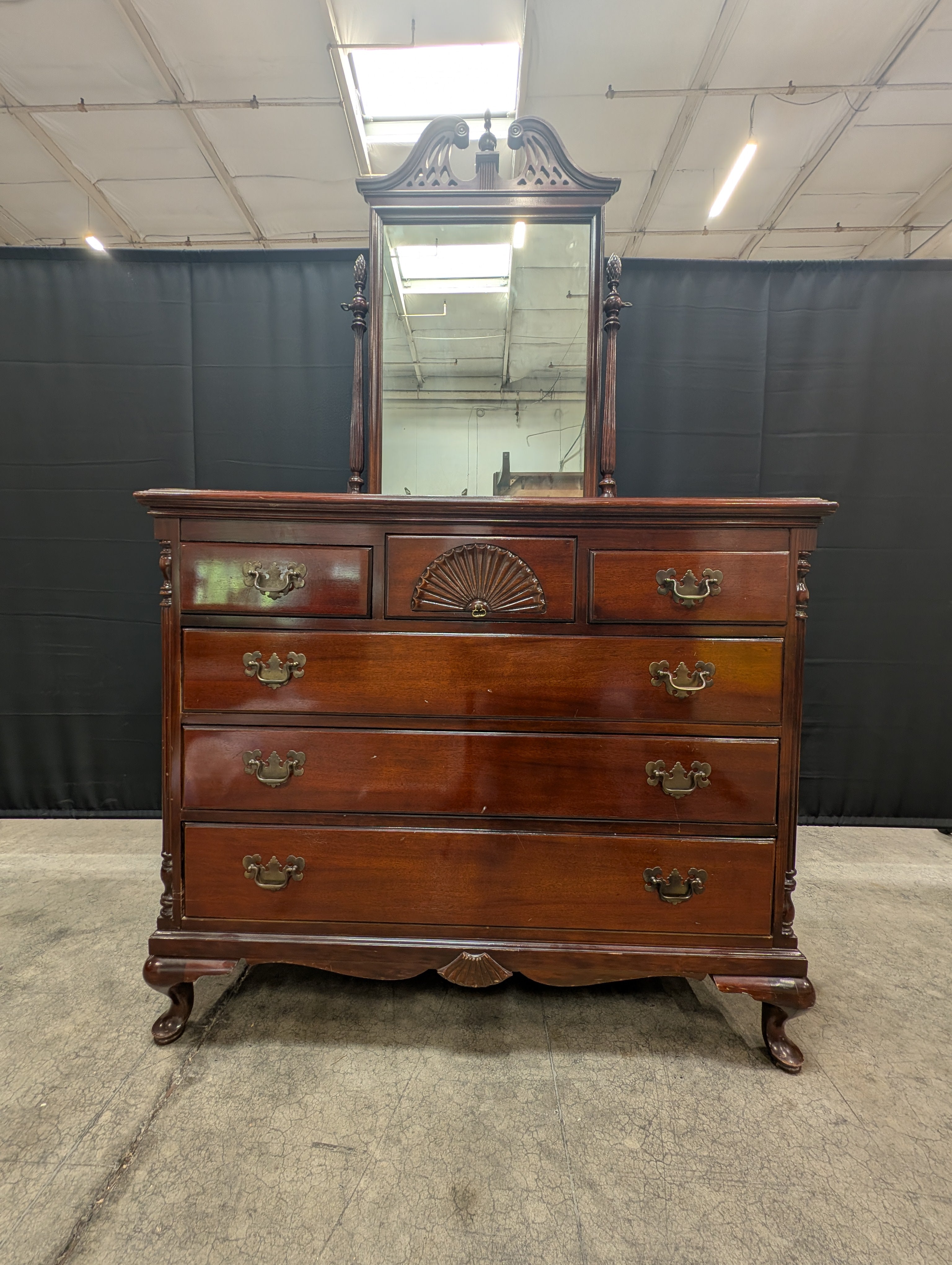 Traditional Carved Wood Dresser with Attached Mirror