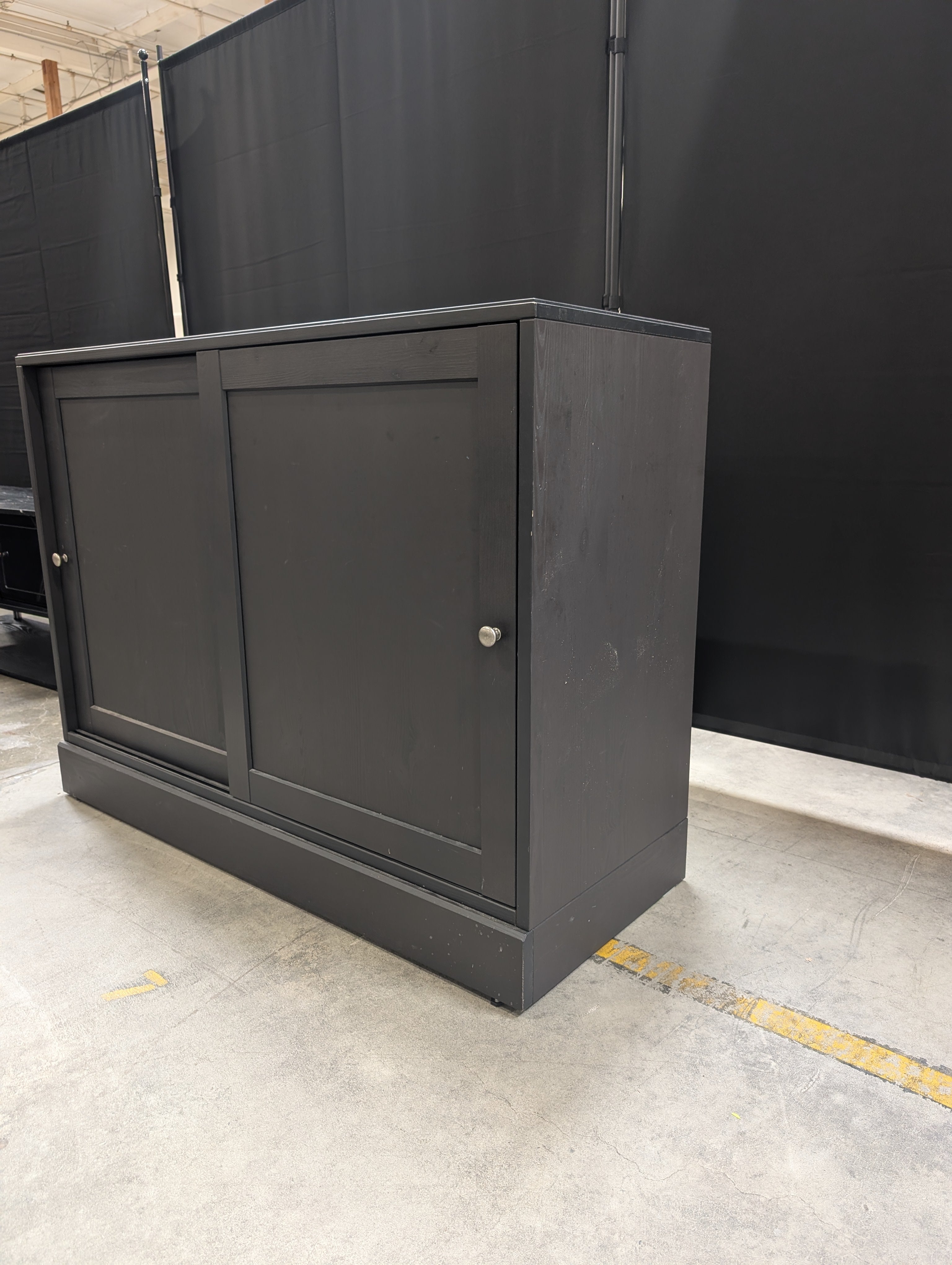 Dark Finish Sliding Door Storage Cabinet with Open Shelf Ikea Used
