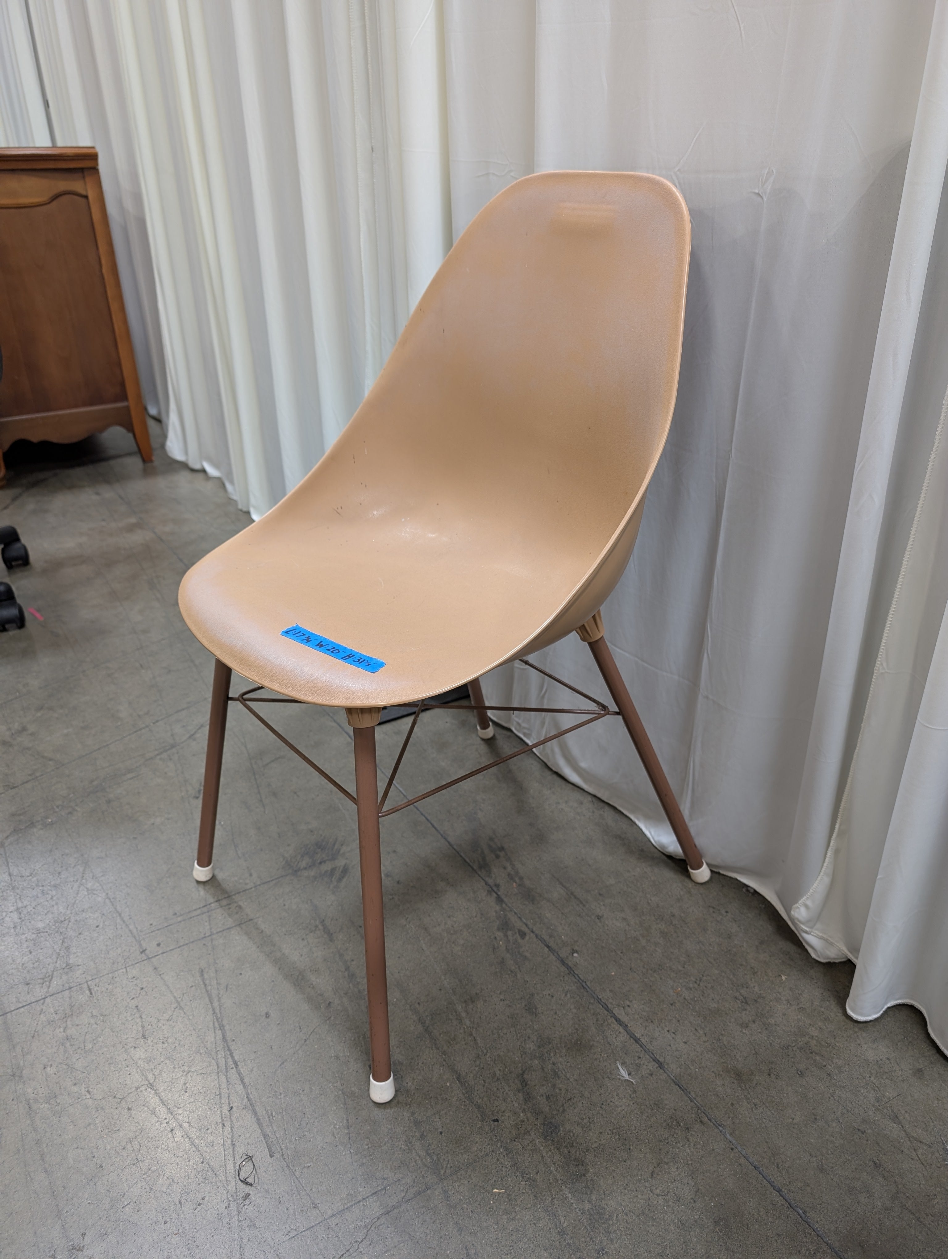 Molded Tan Shell Chair with Metal Legs