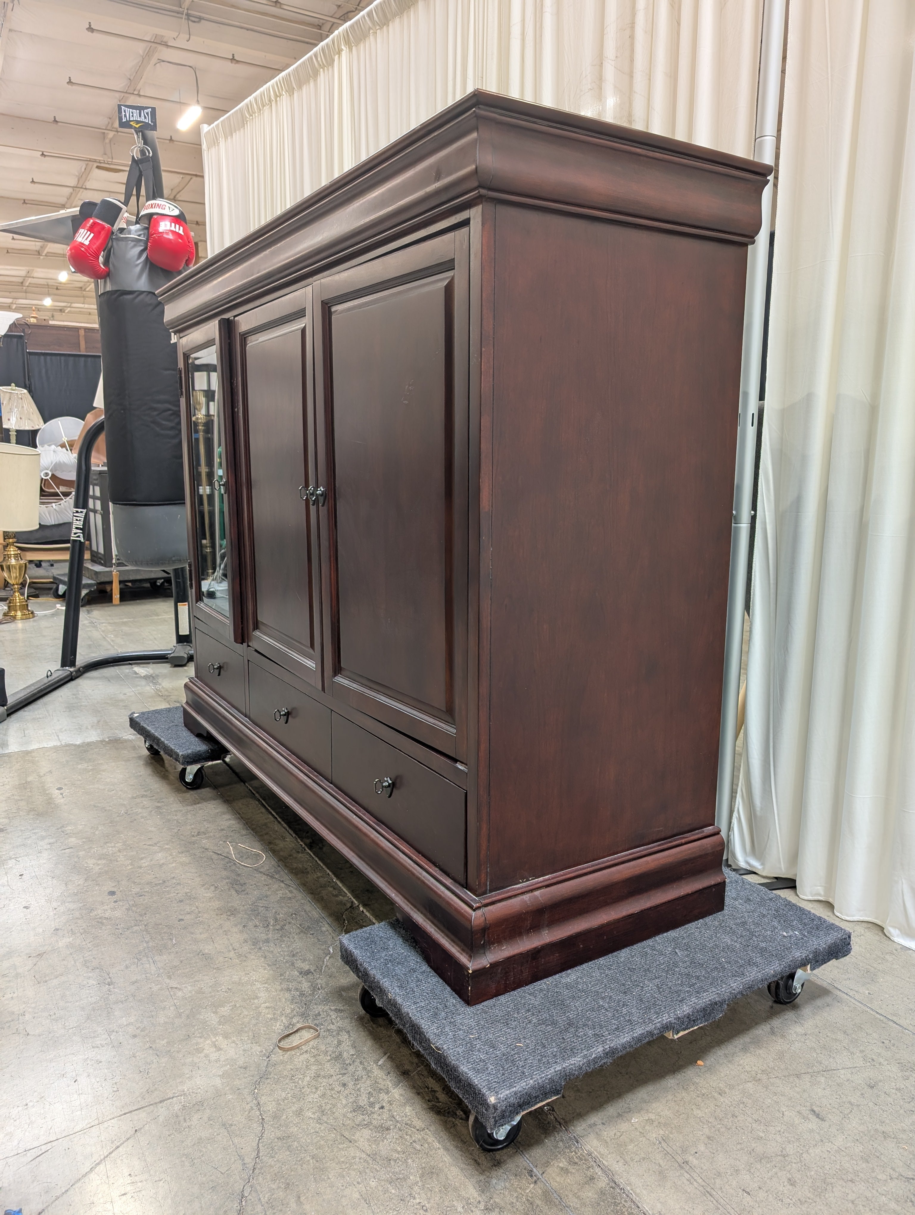 Traditional Dark Wood TV Stand with Glass Door