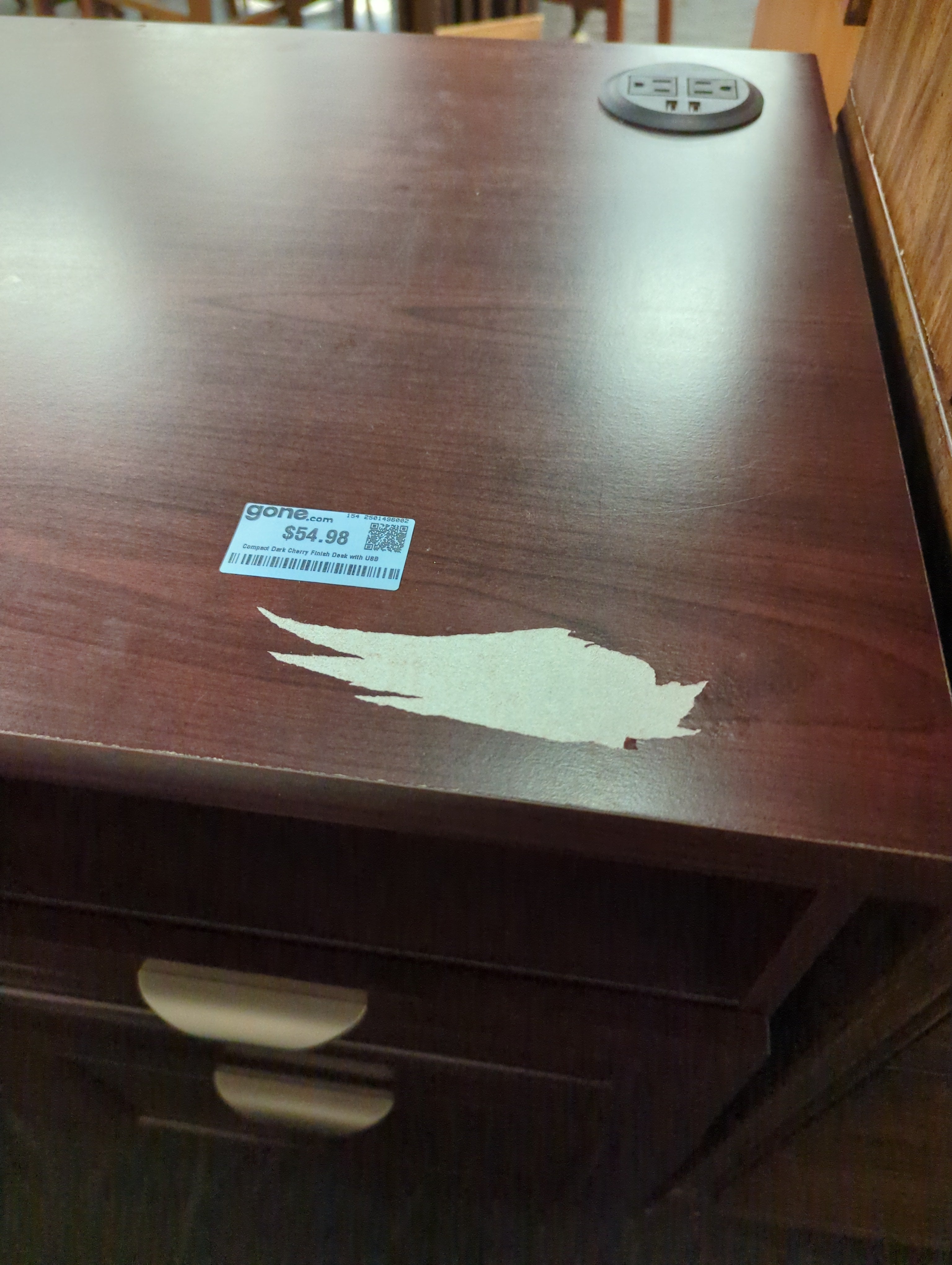 Compact Dark Cherry Finish Desk with USB