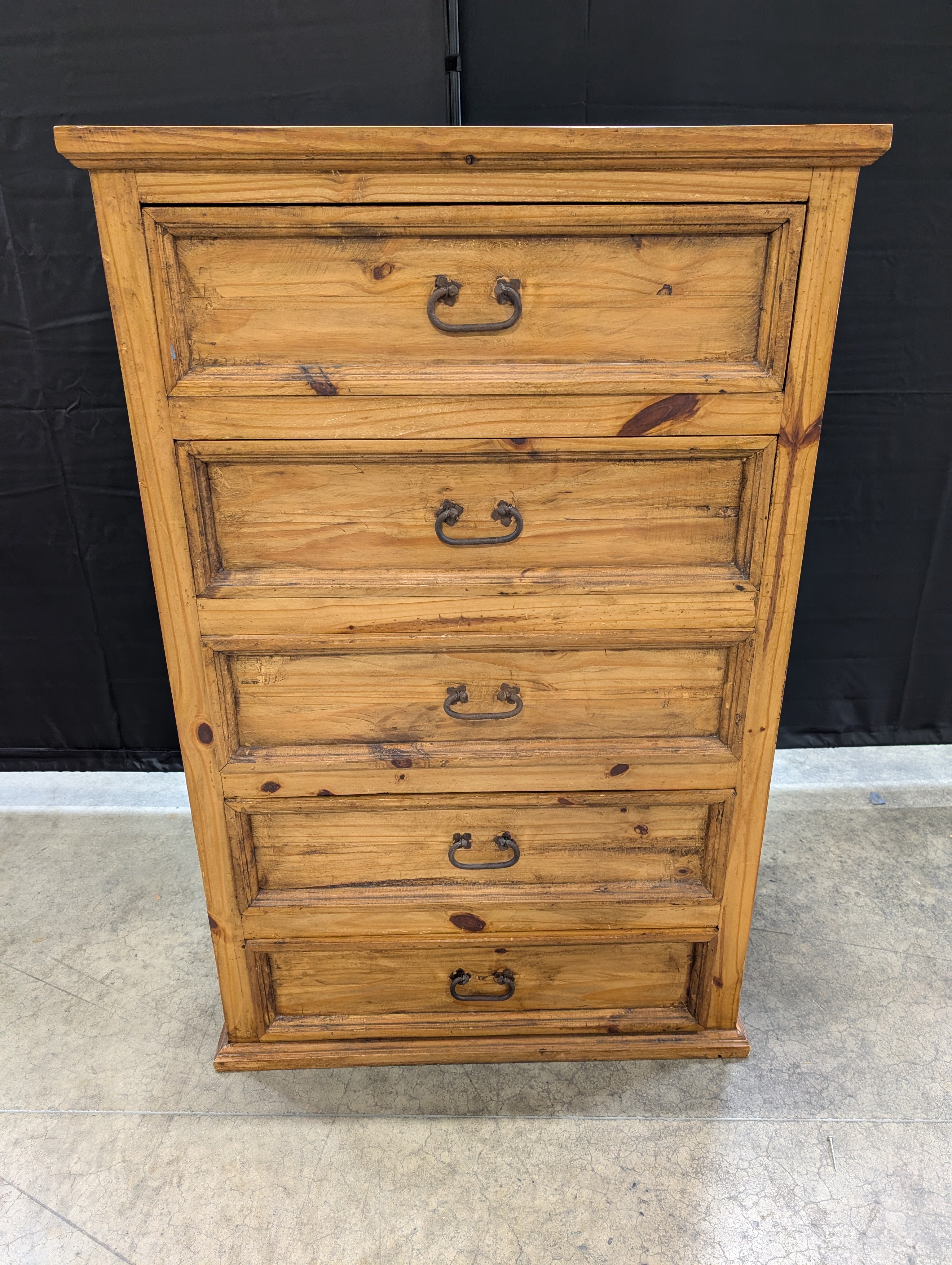 Rustic Pine Wood Five-Drawer Chest