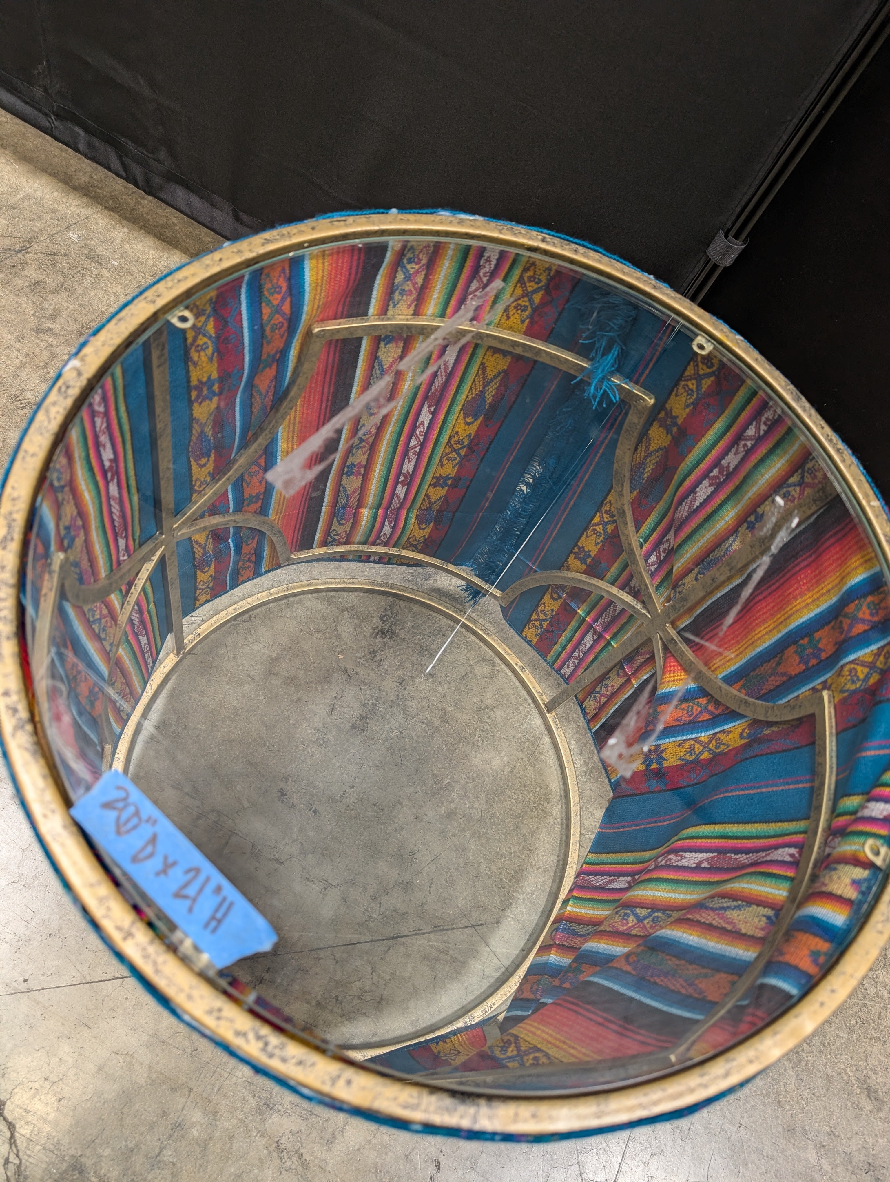 Vibrant Multi-Color Textile Glass Top Accent Table
