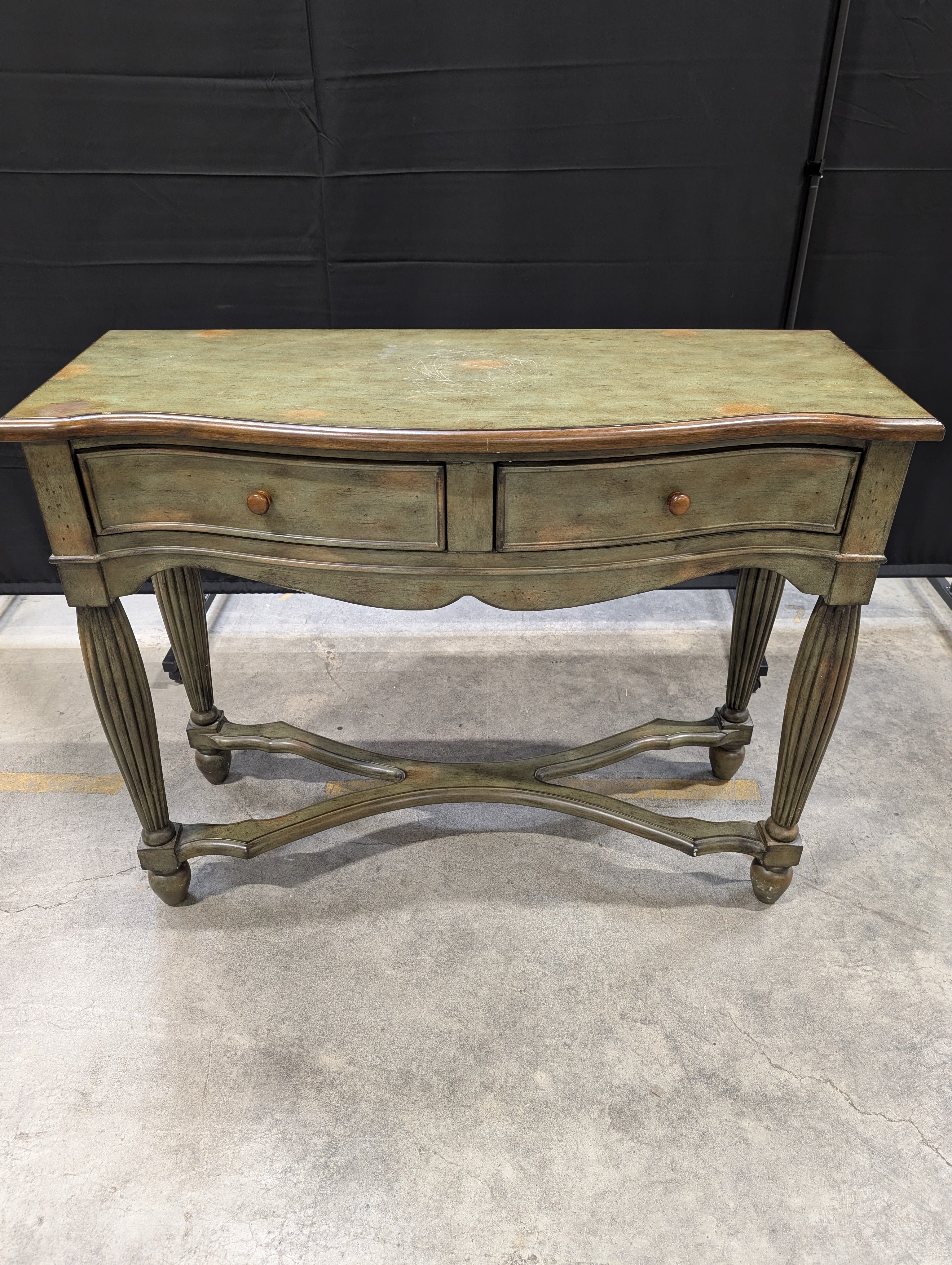 Distressed Green Wood Console Table with Single Drawer