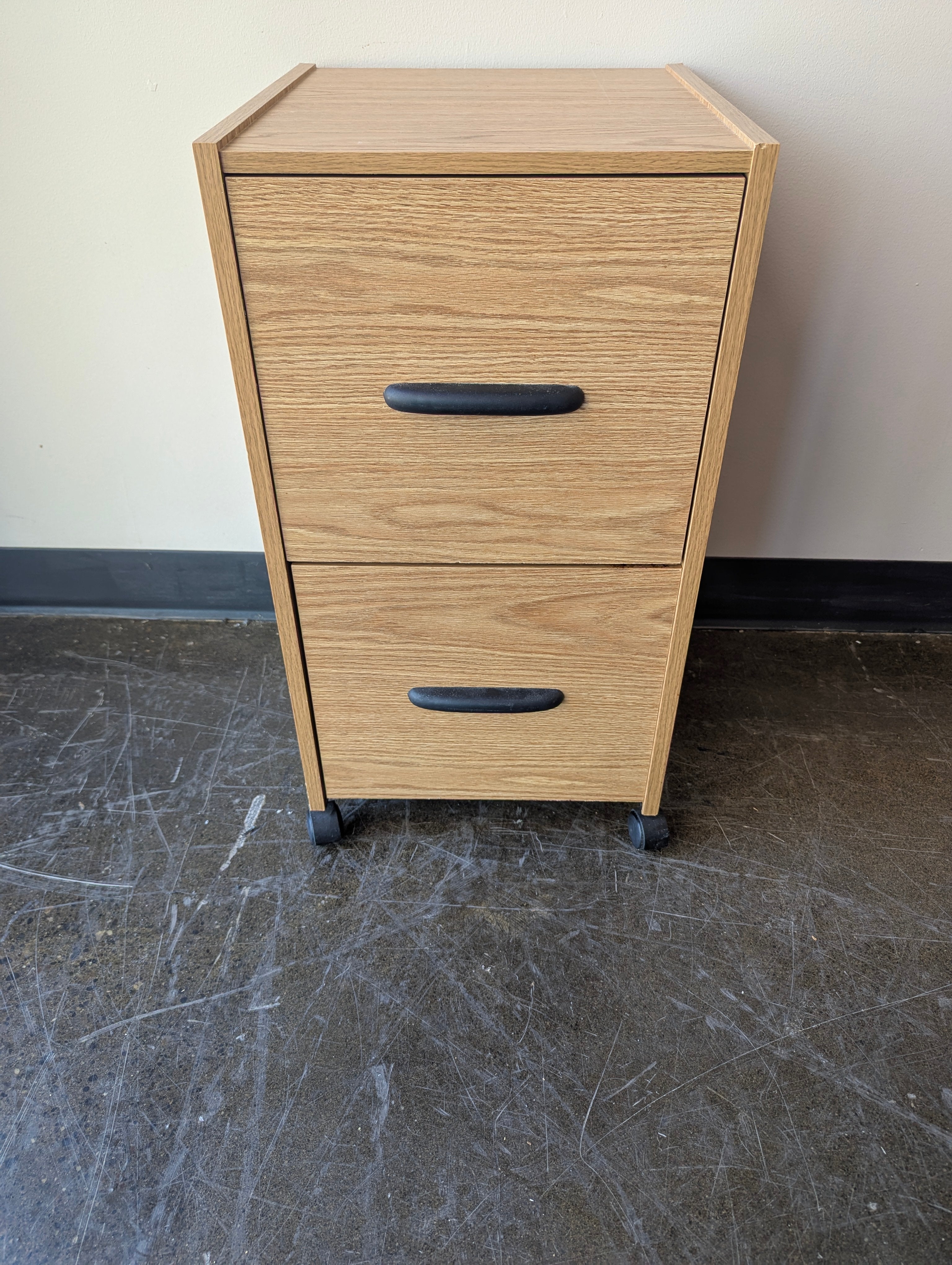 Mobile Two-Drawer Storage Cabinet with Wood-Look Finish