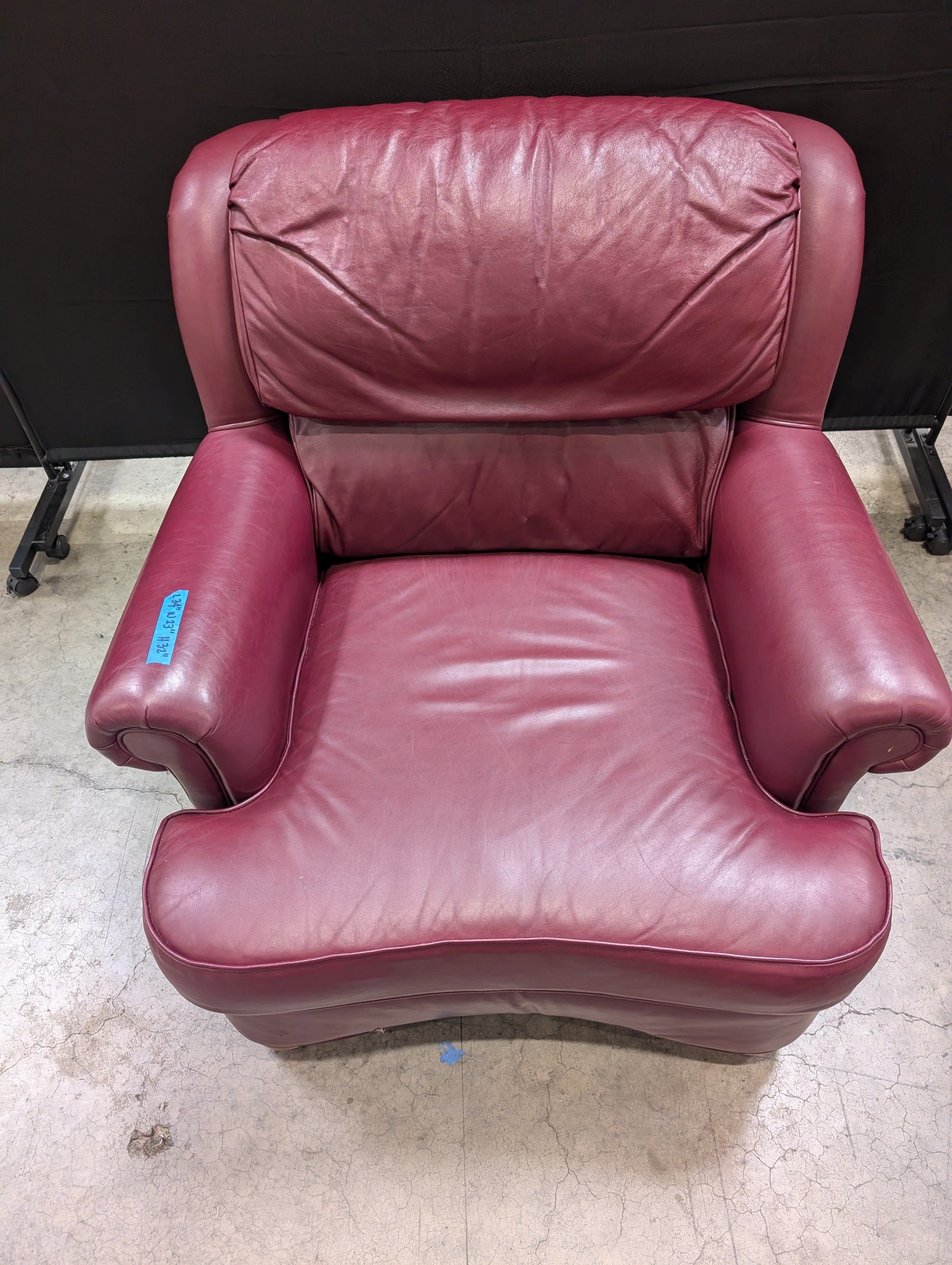 Deep Red Thomasville Leather Club Chair and Ottoman Set