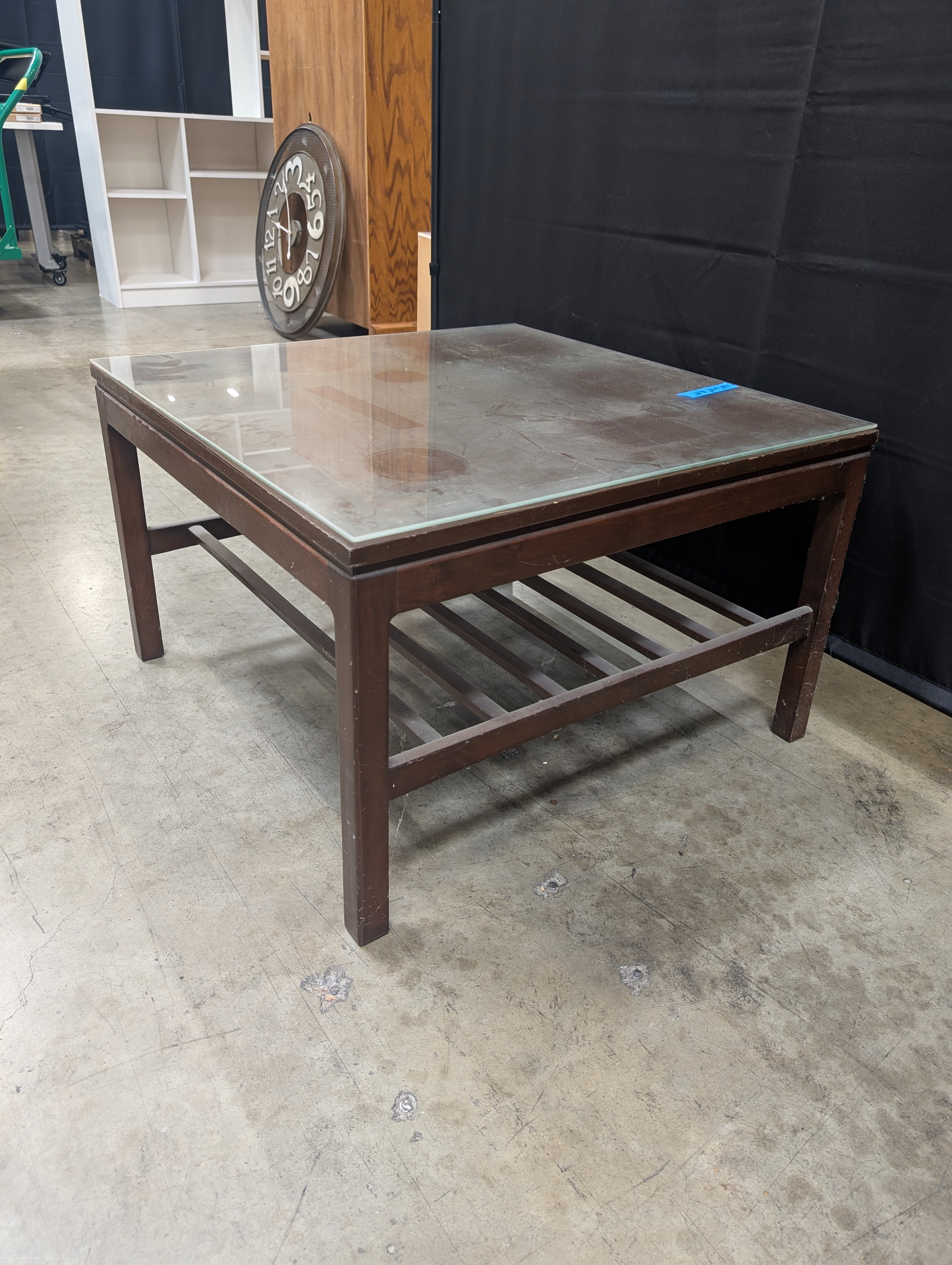 Modern Square Wood Frame Coffee Table with Glass Top