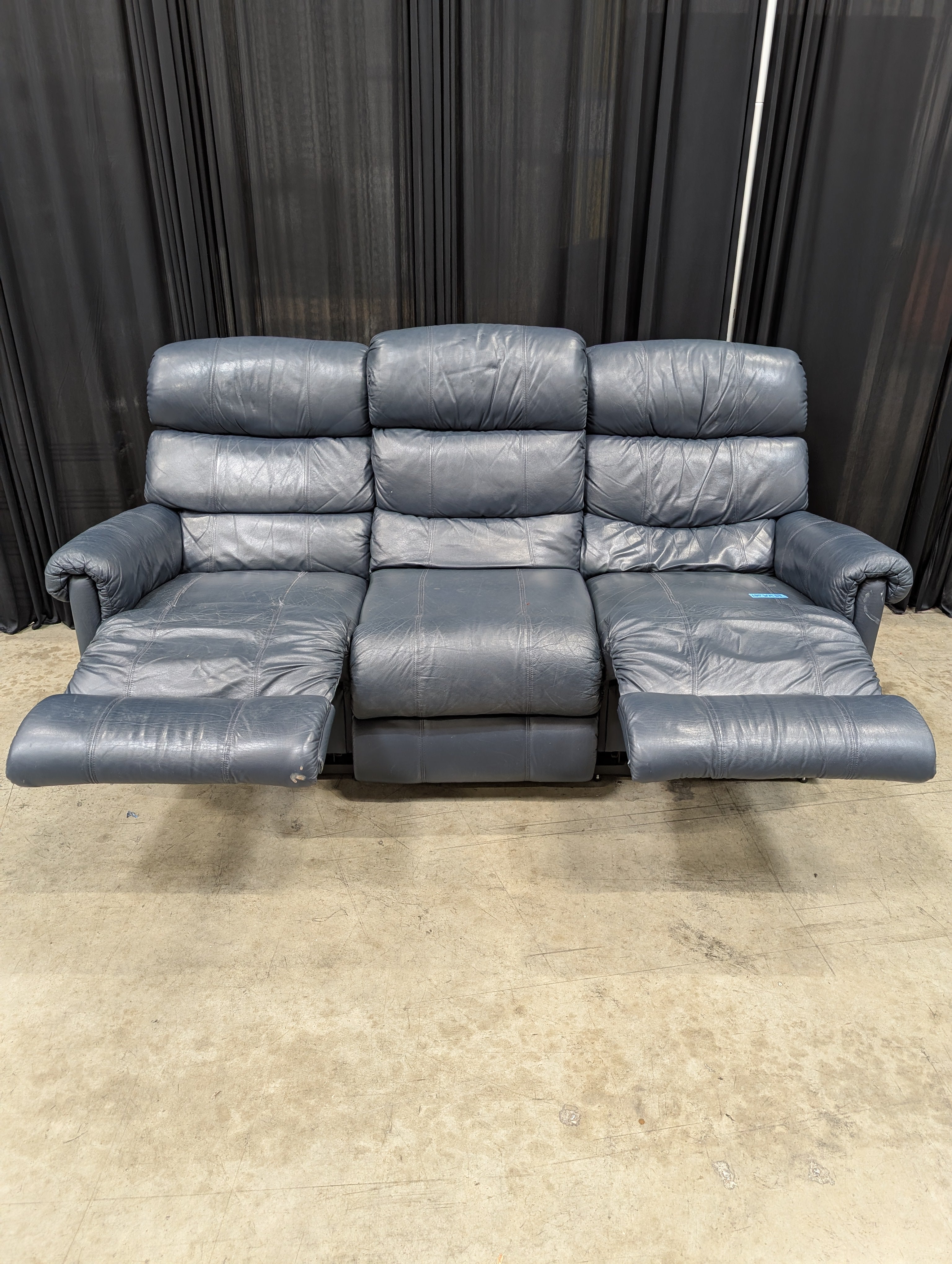 Navy Blue LaZboy Reclining Couch in Leather