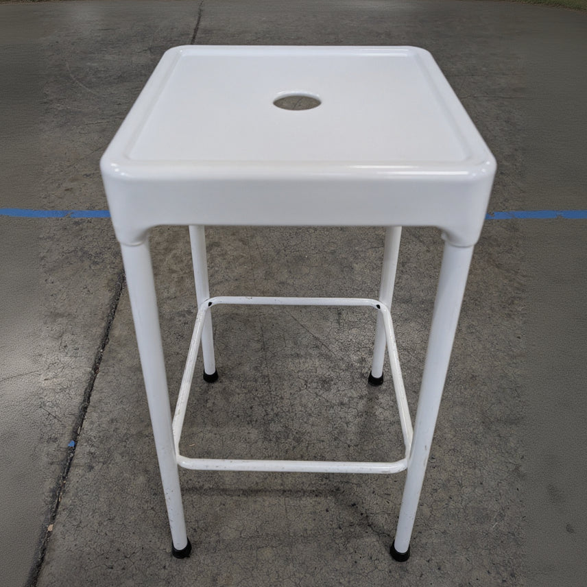 Modern Industrial White Metal Stool with Round Cutout