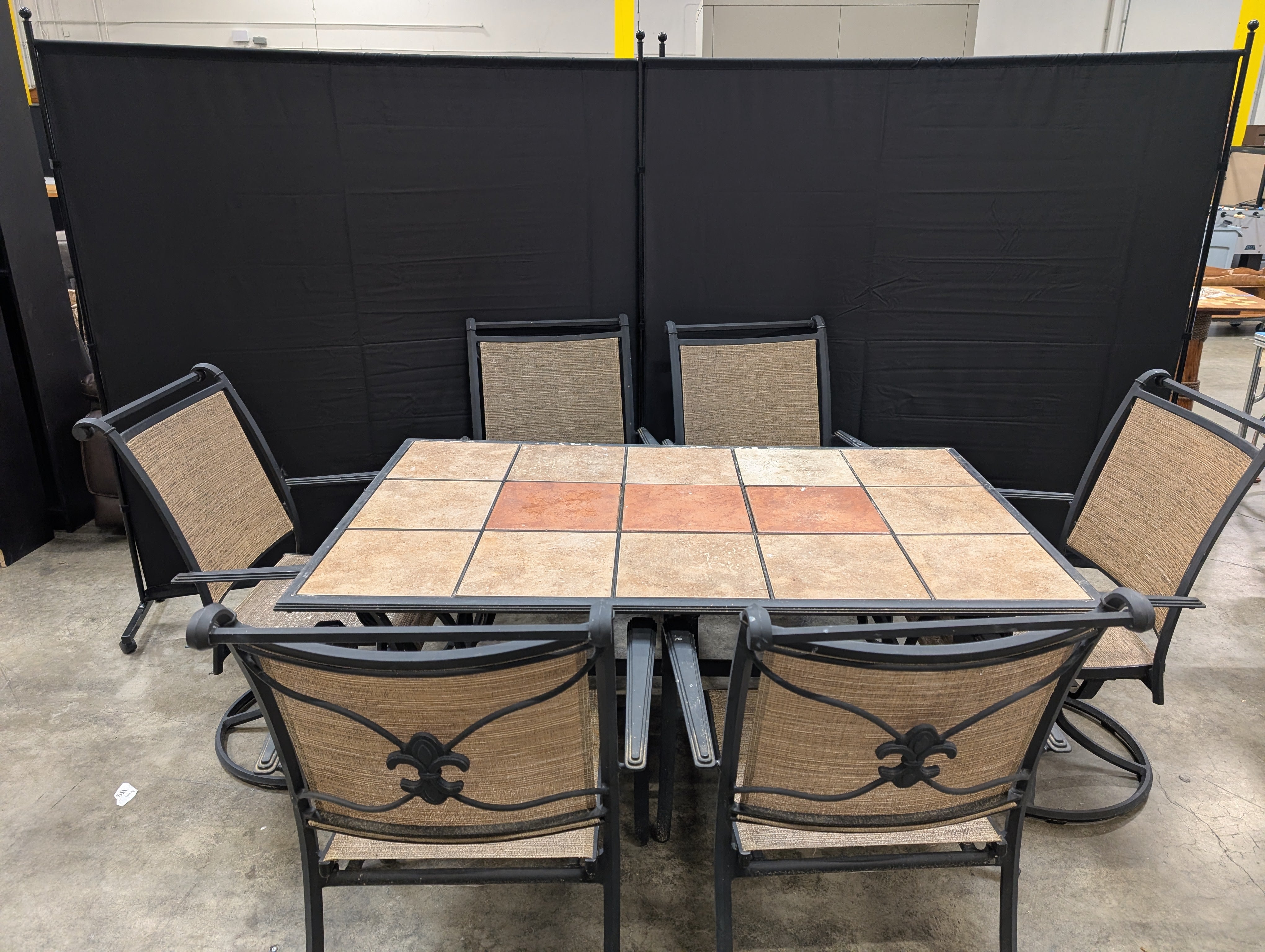 Black Metal Outdoor Patio Table with Tile Insert Grid Top