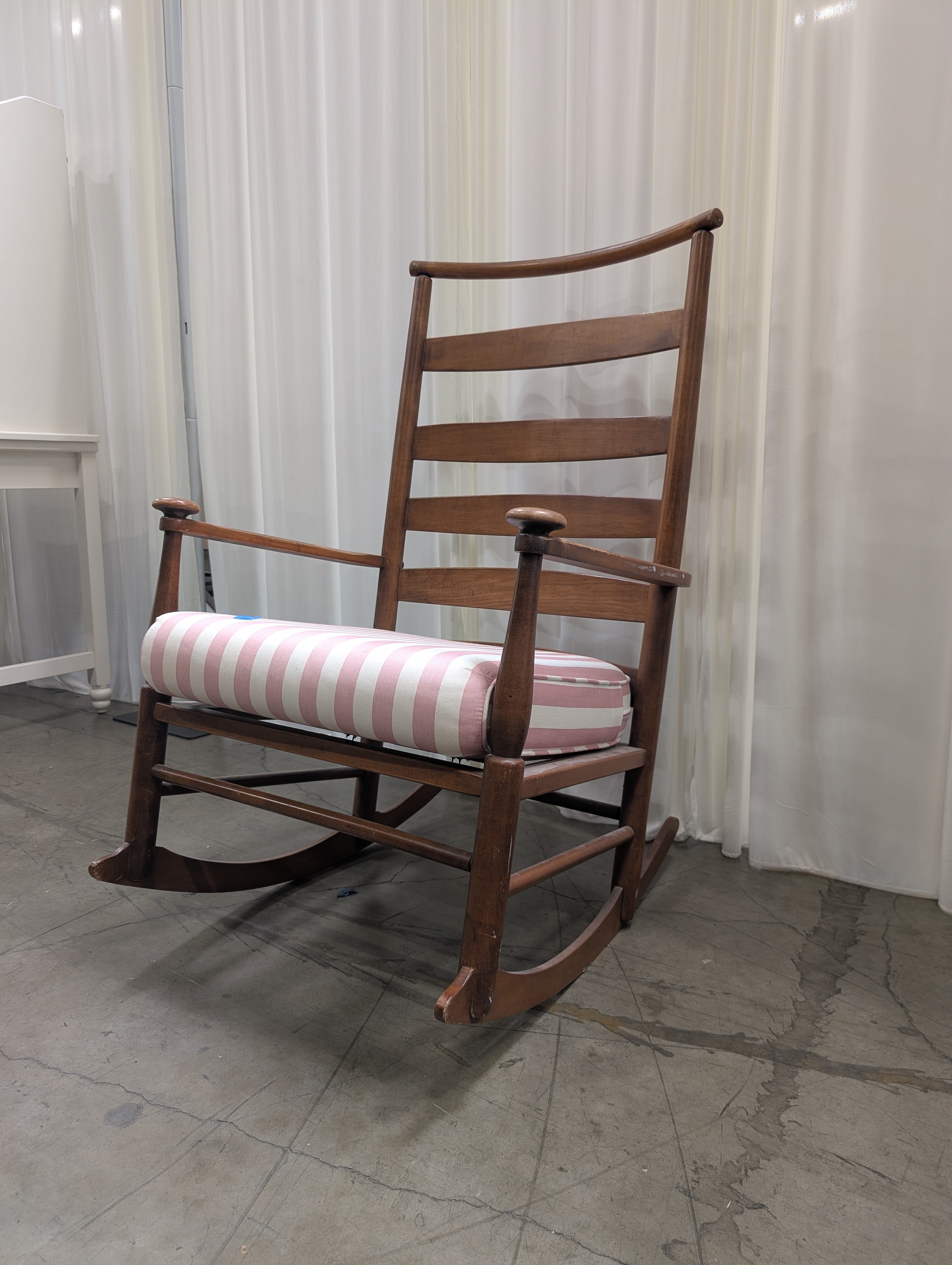 Ladderback Wood Rocking Chair with Striped Cushion