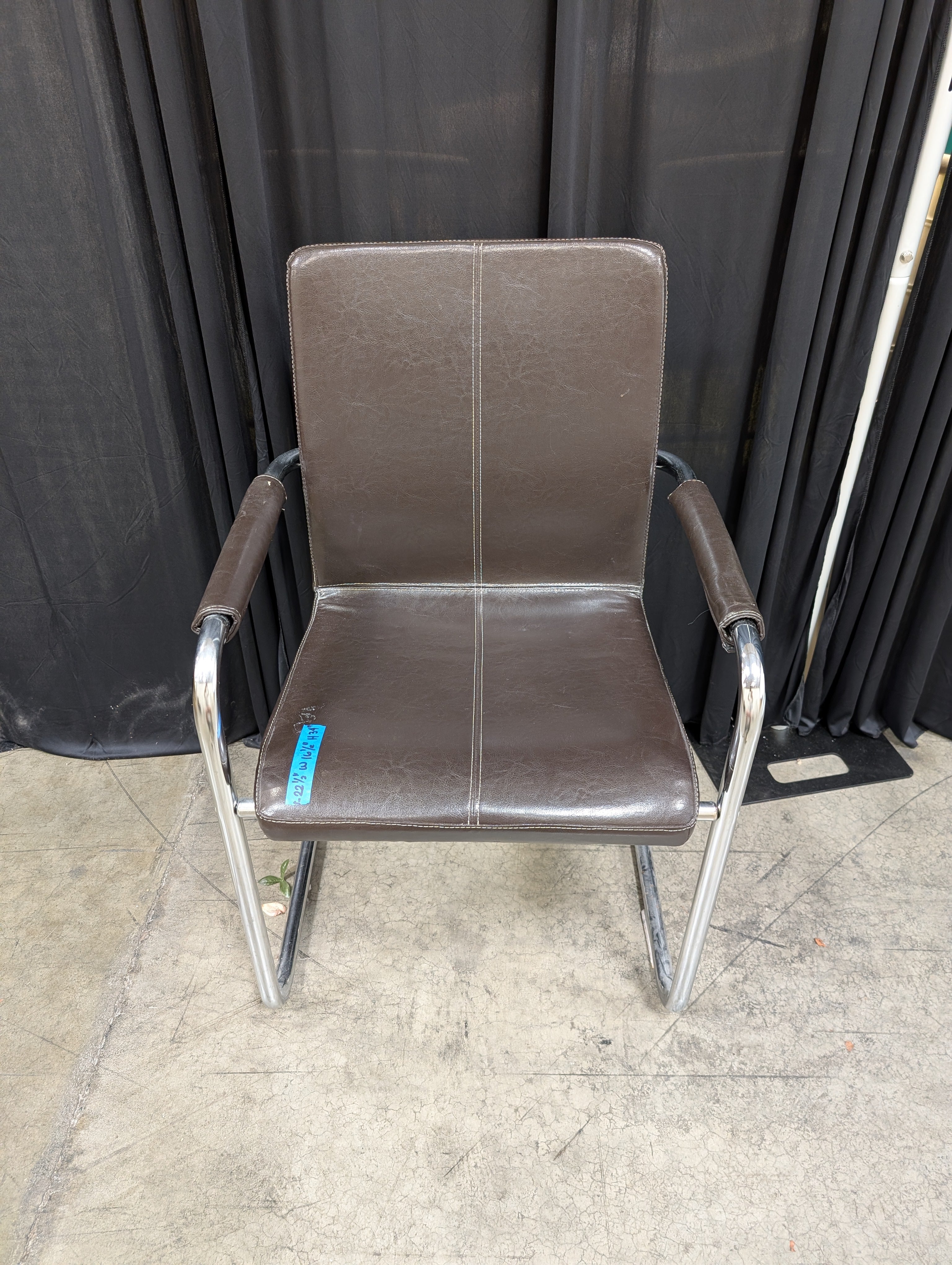 Brown Faux Leather Cantilever Chair with Chrome Frame