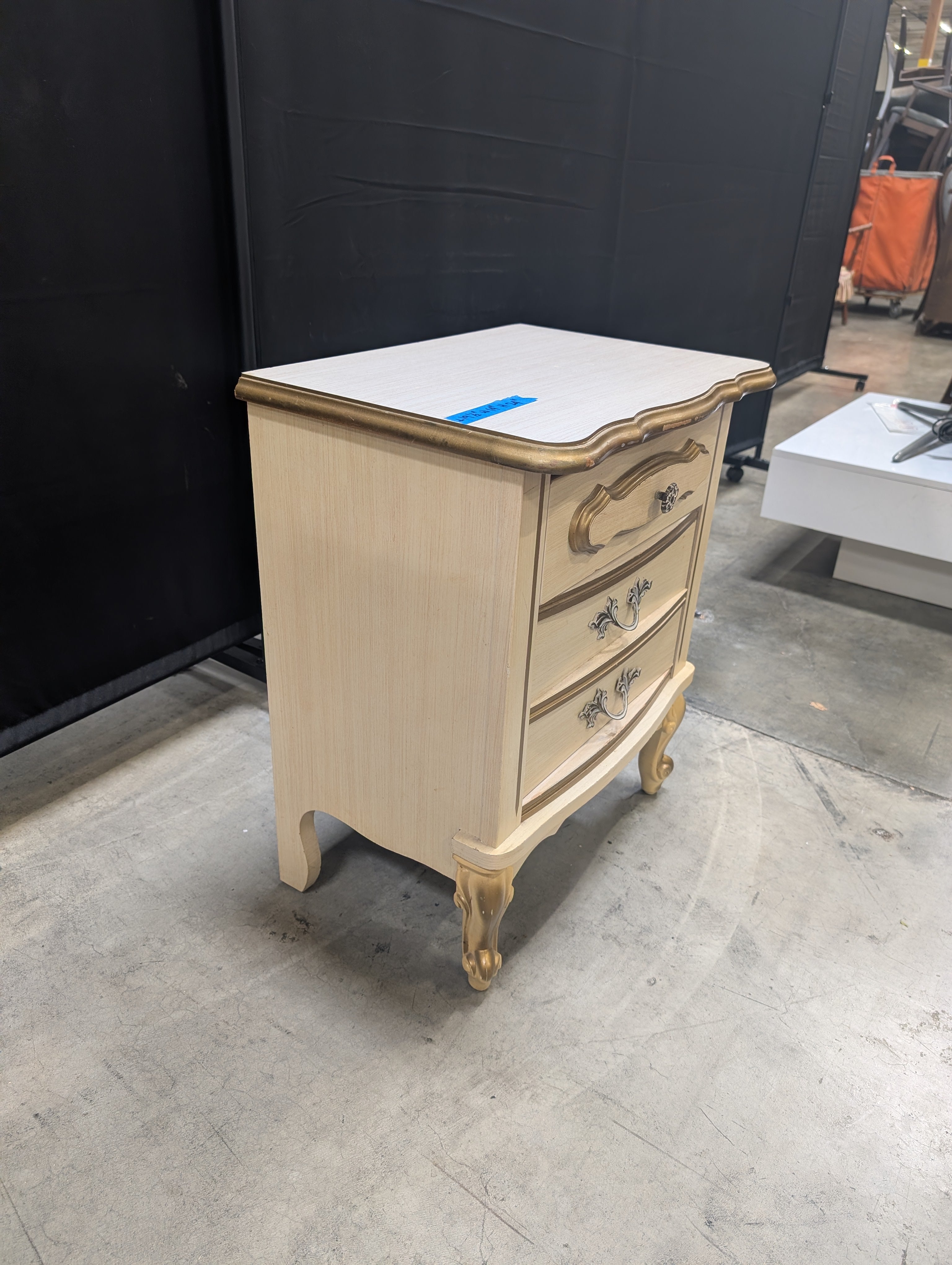 Vintage French Provincial Cream Nightstand Gold Trim